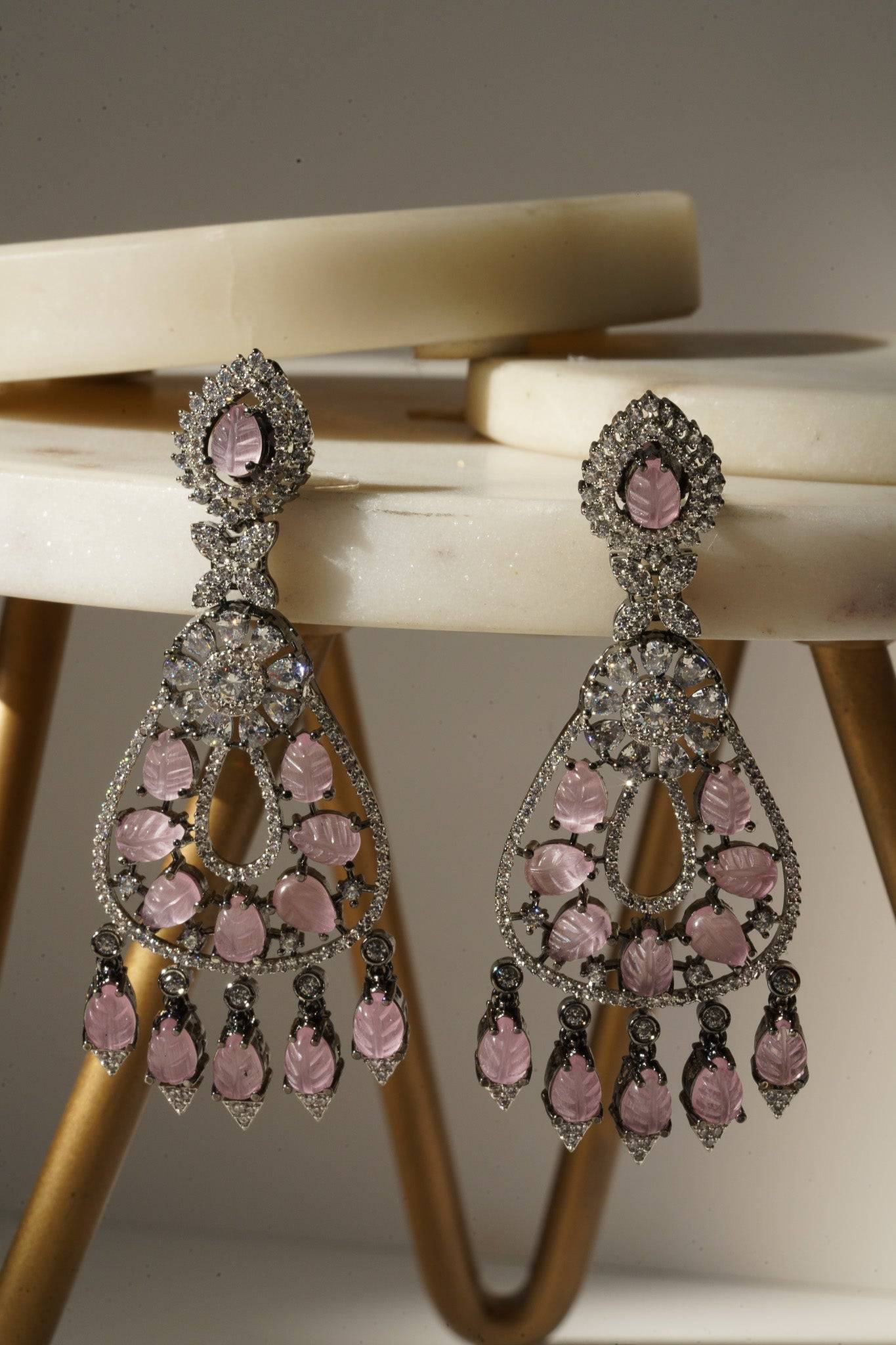 Sanvi - Black Plated Moissanite Polki Earrings Chandelier from Inaury