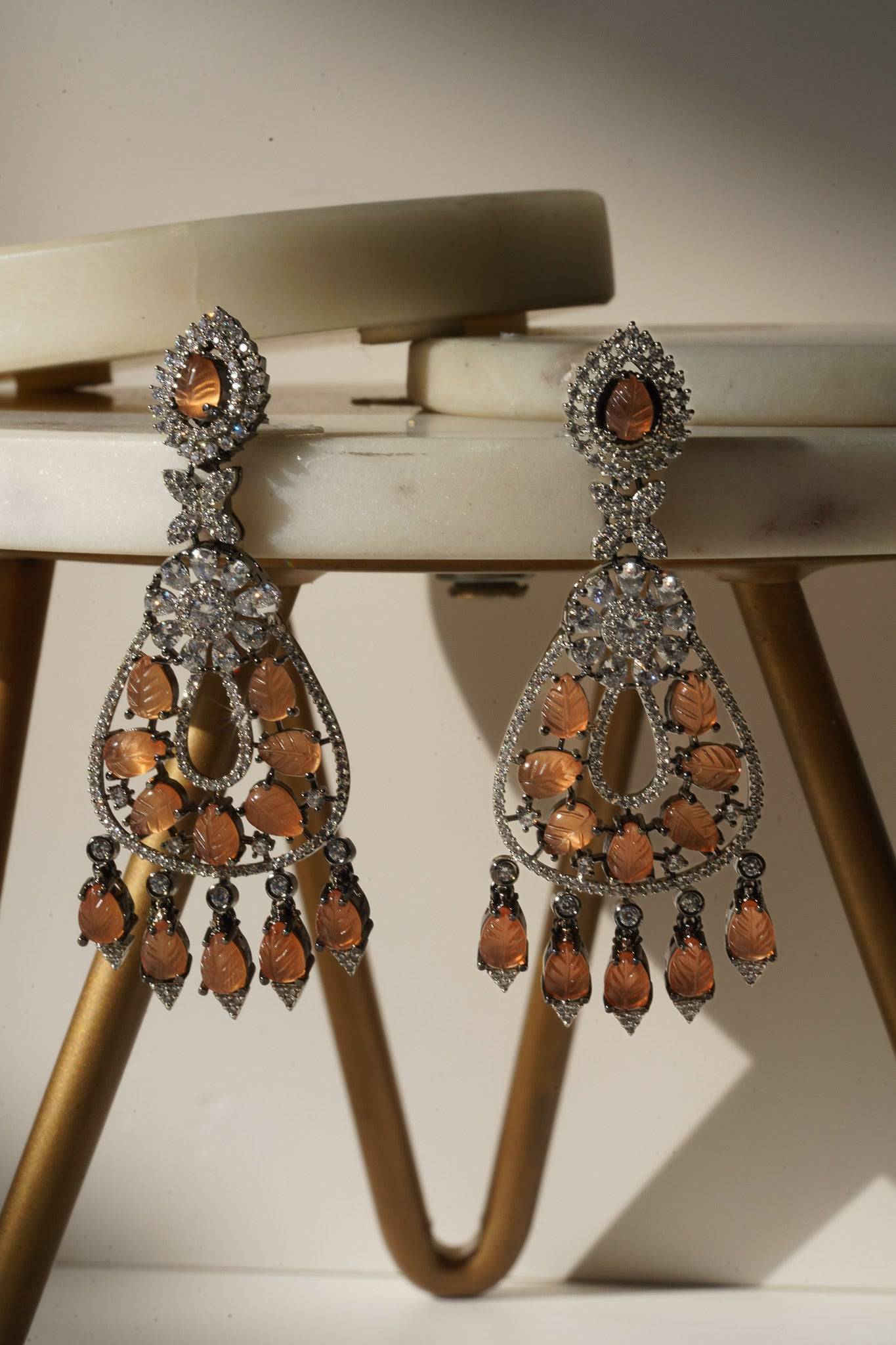 Sanvi - Black Plated Moissanite Polki Earrings Chandelier from Inaury