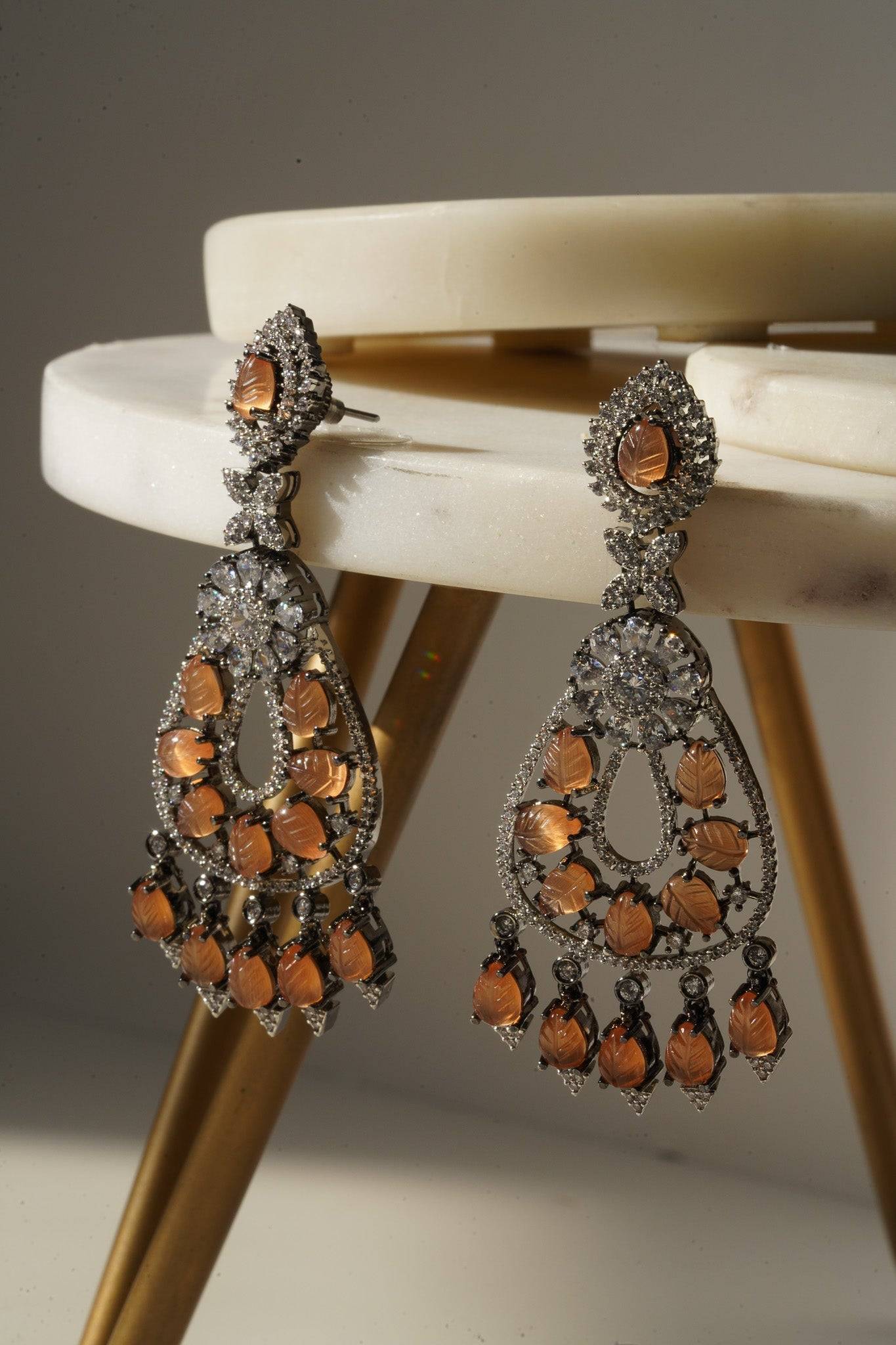 Sanvi - Black Plated Moissanite Polki Earrings Chandelier from Inaury