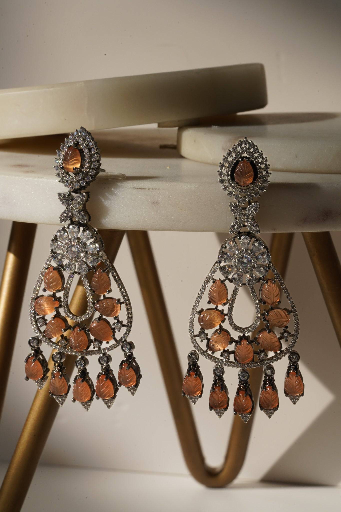 Sanvi - Black Plated Moissanite Polki Earrings Chandelier from Inaury