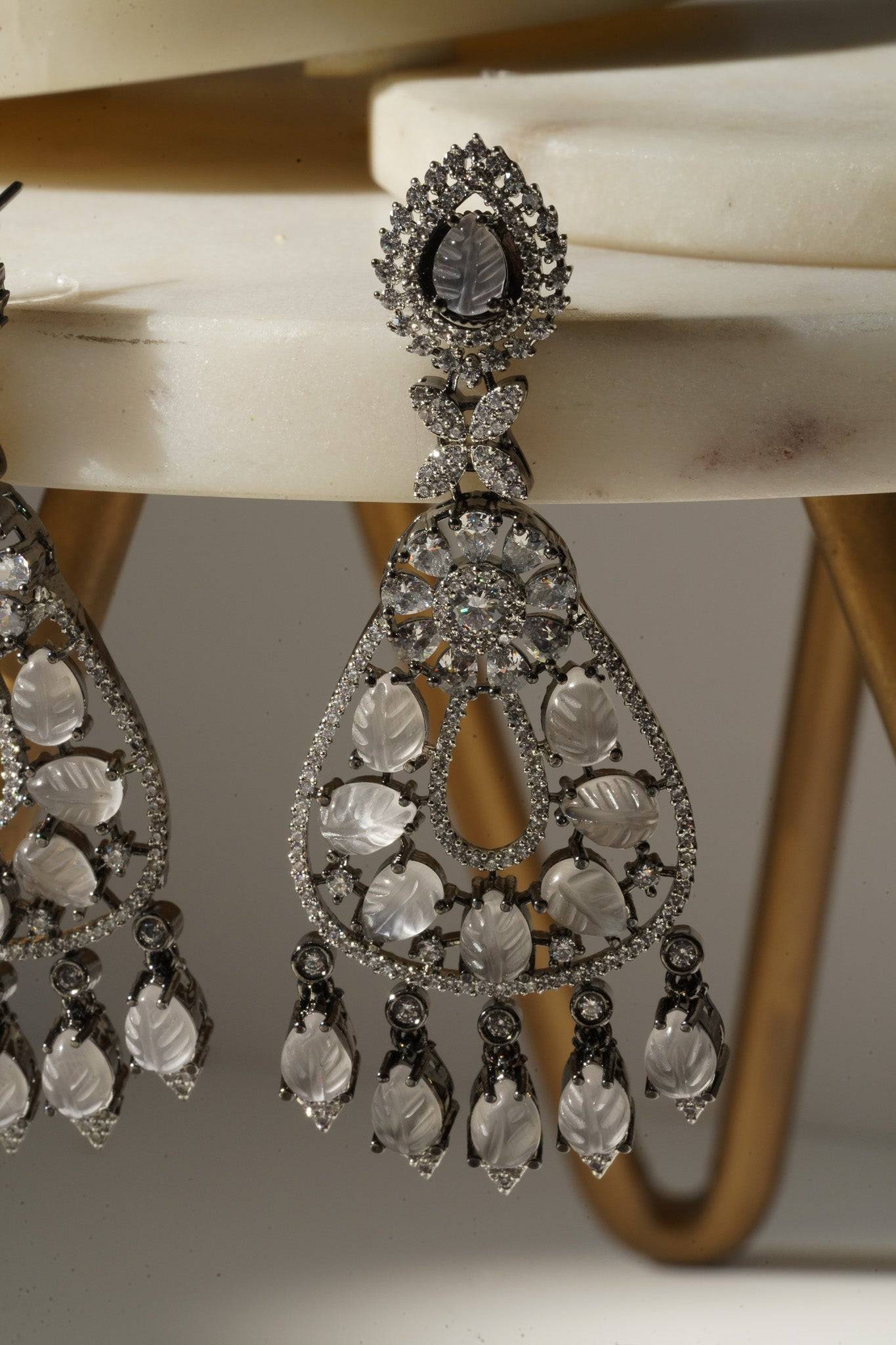 Sanvi - Black Plated Moissanite Polki Earrings Chandelier from Inaury