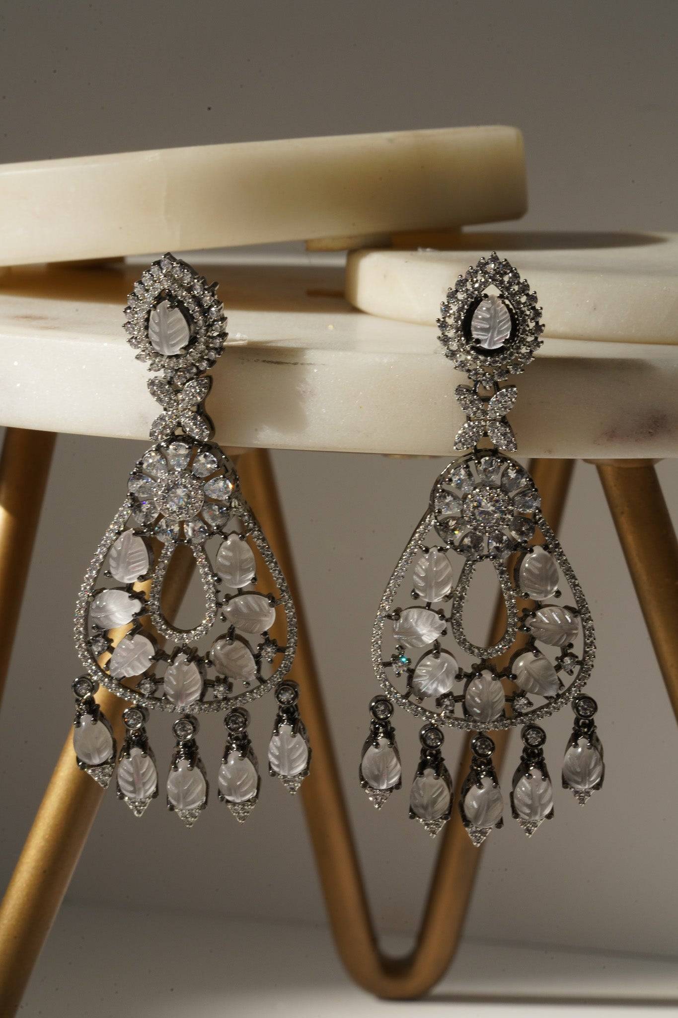 Sanvi - Black Plated Moissanite Polki Earrings Chandelier from Inaury