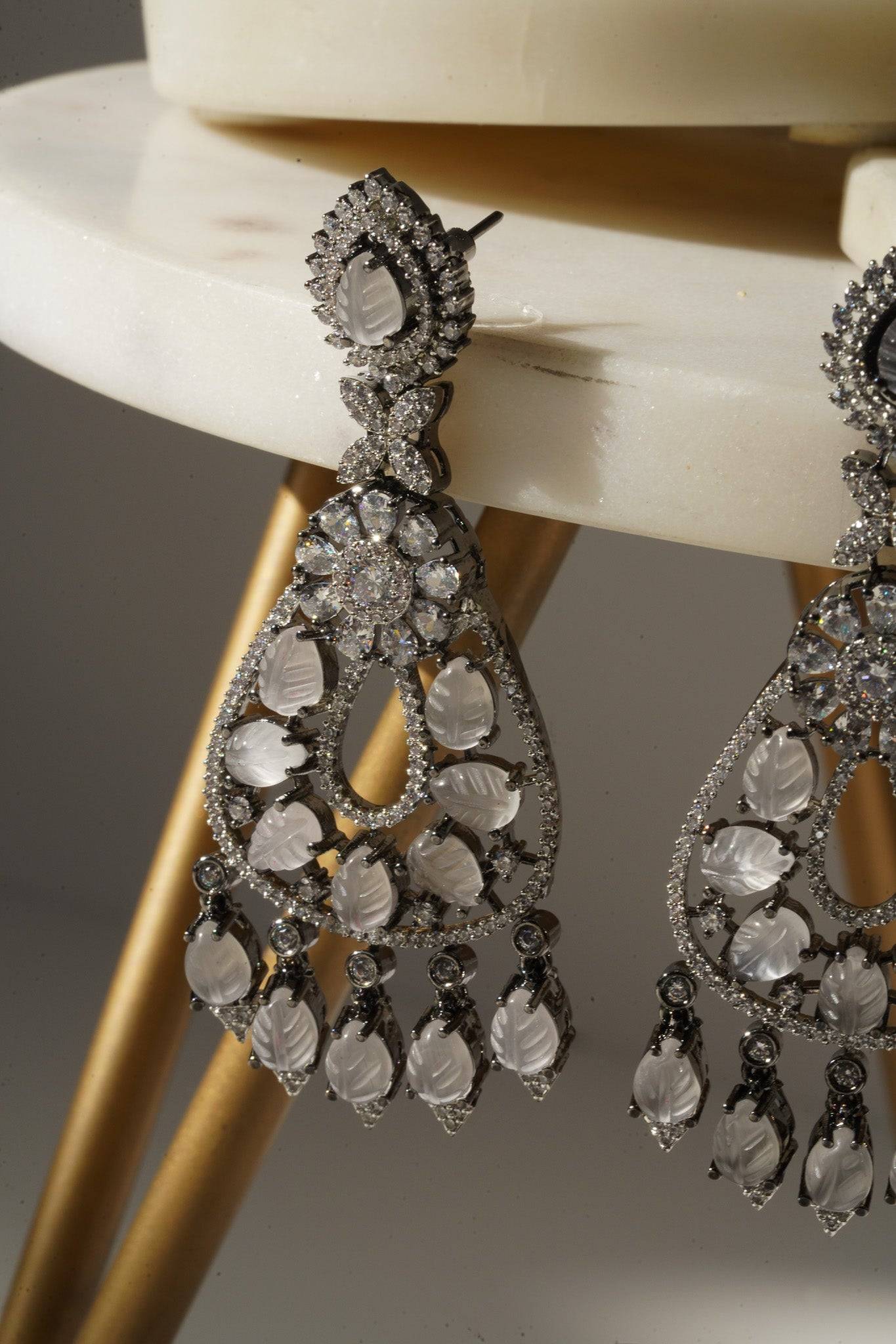 Sanvi - Black Plated Moissanite Polki Earrings Chandelier from Inaury