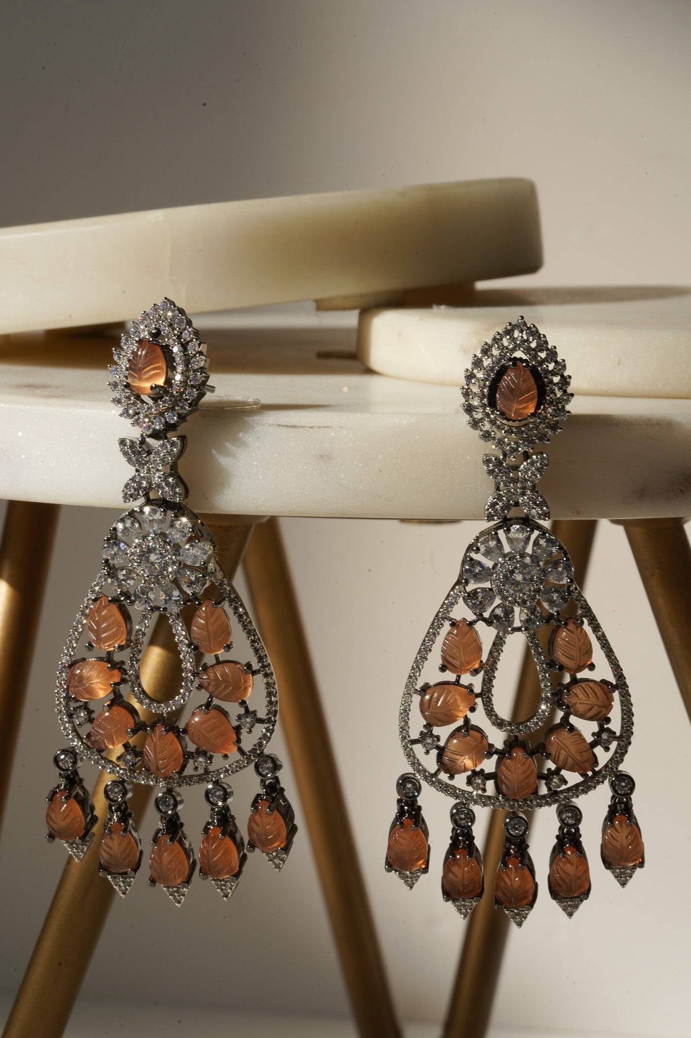 Sanvi - Black Plated Moissanite Polki Earrings Chandelier from Inaury