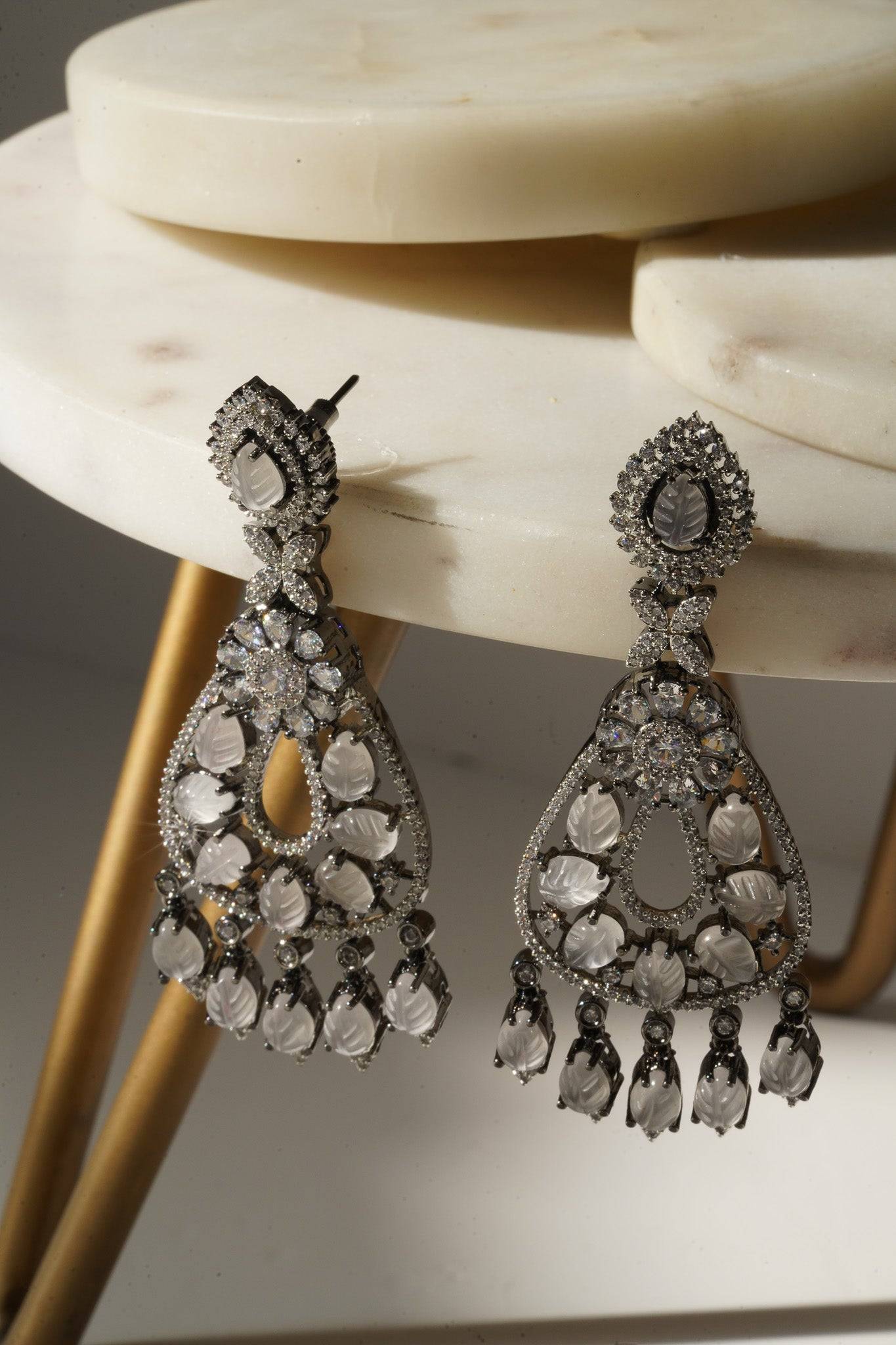 Sanvi - Black Plated Moissanite Polki Earrings Chandelier from Inaury