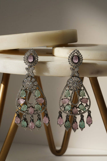Sanvi - Black Plated Moissanite Polki Earrings Chandelier from Inaury