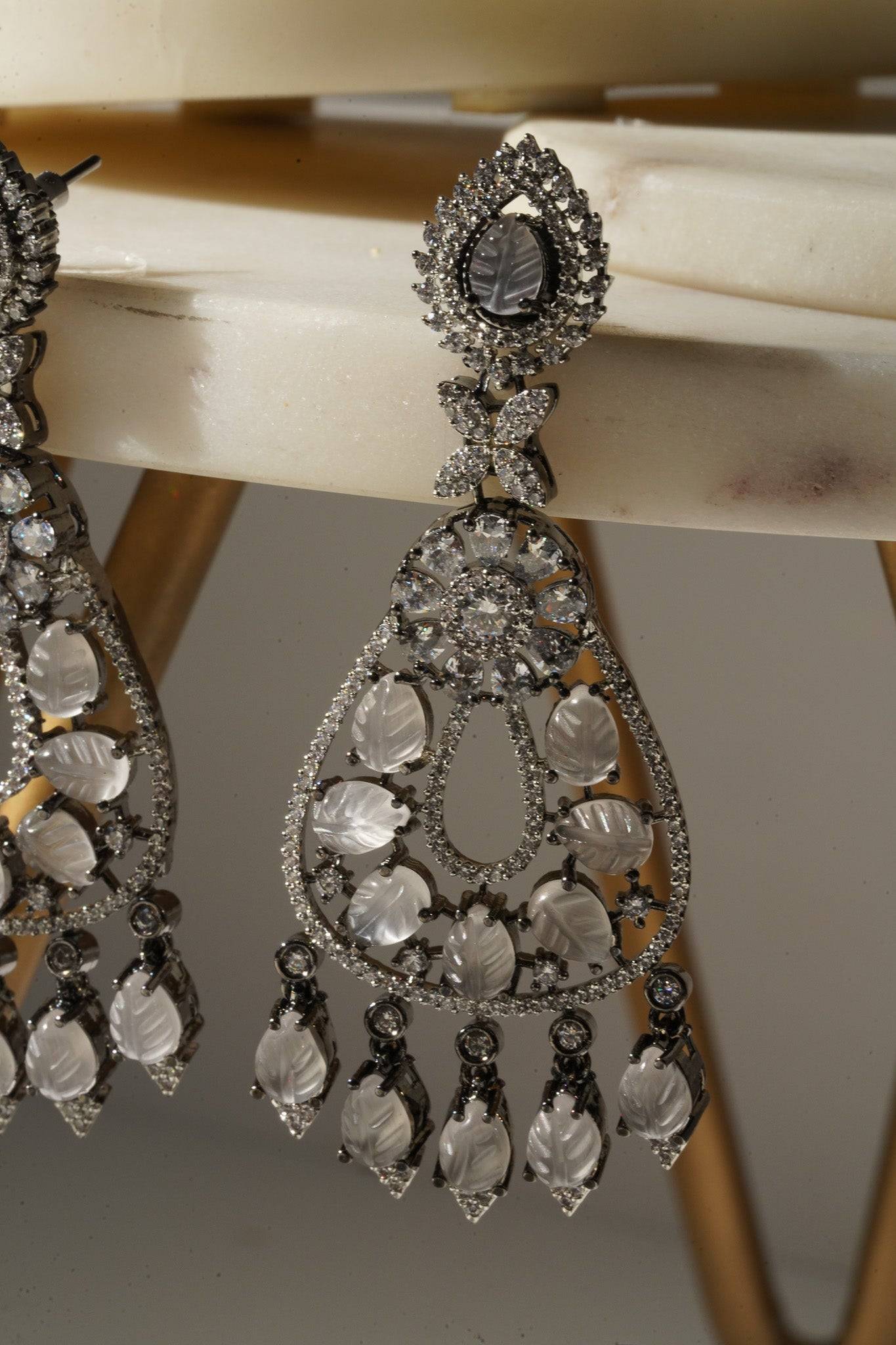 Sanvi - Black Plated Moissanite Polki Earrings Chandelier from Inaury