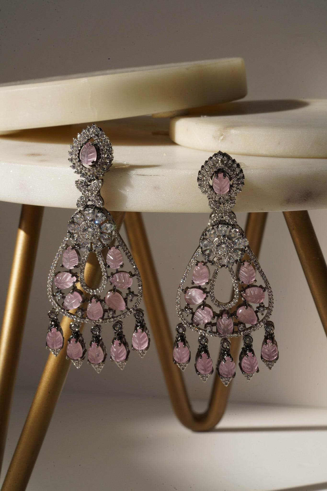 Sanvi - Black Plated Moissanite Polki Earrings Chandelier from Inaury