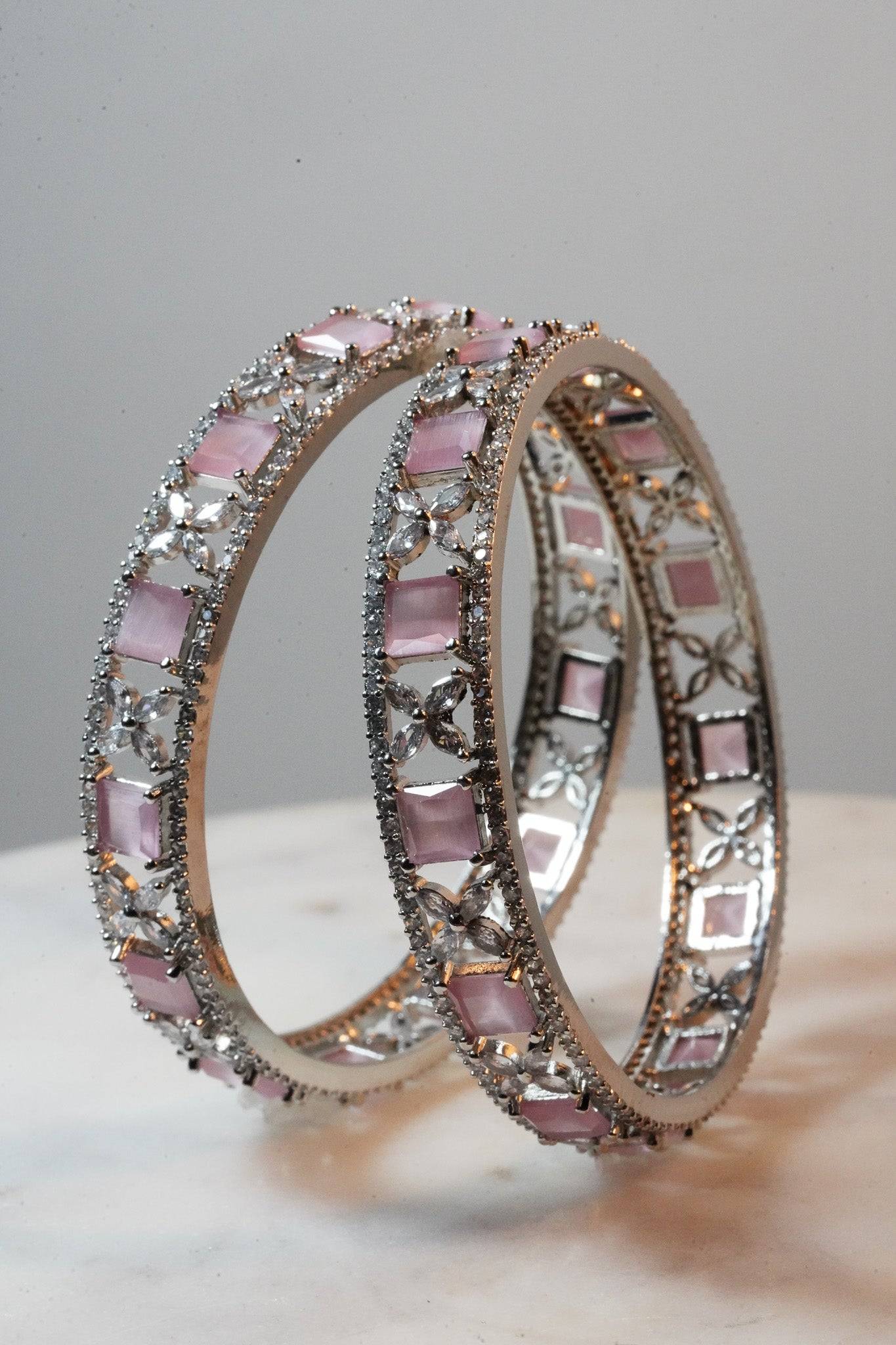 Shaila - Pink AD Bangles (Set of 2) Bangles from Inaury