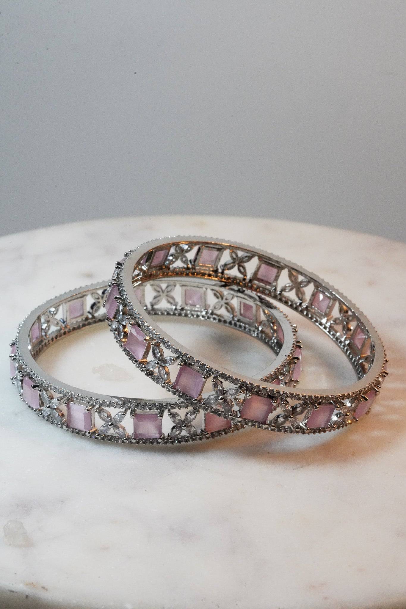 Shaila - Pink AD Bangles (Set of 2) Bangles from Inaury