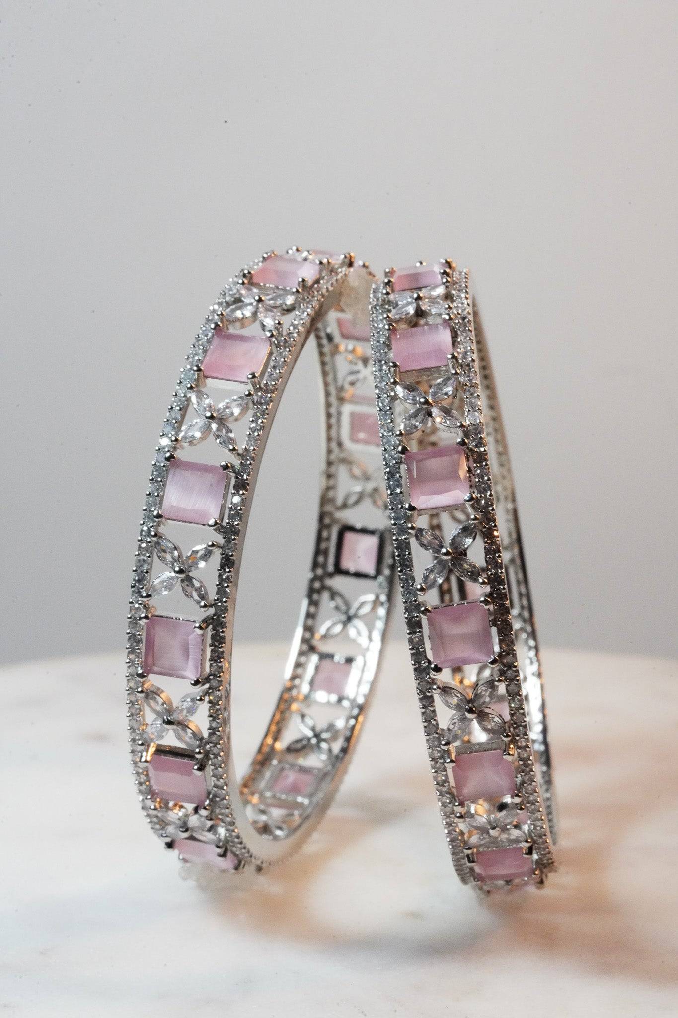 Shaila - Pink AD Bangles (Set of 2) Bangles from Inaury