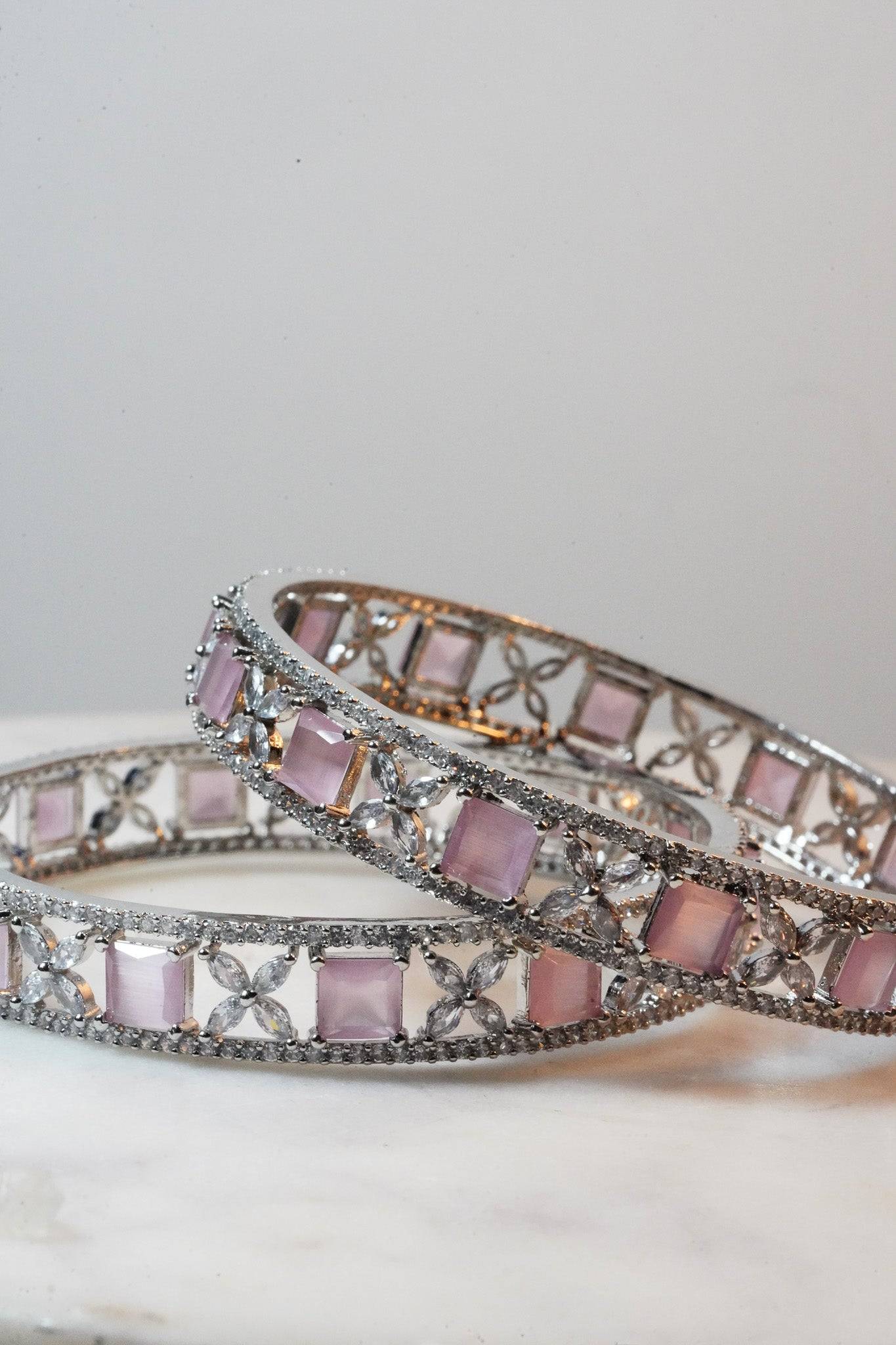 Shaila - Pink AD Bangles (Set of 2) Bangles from Inaury