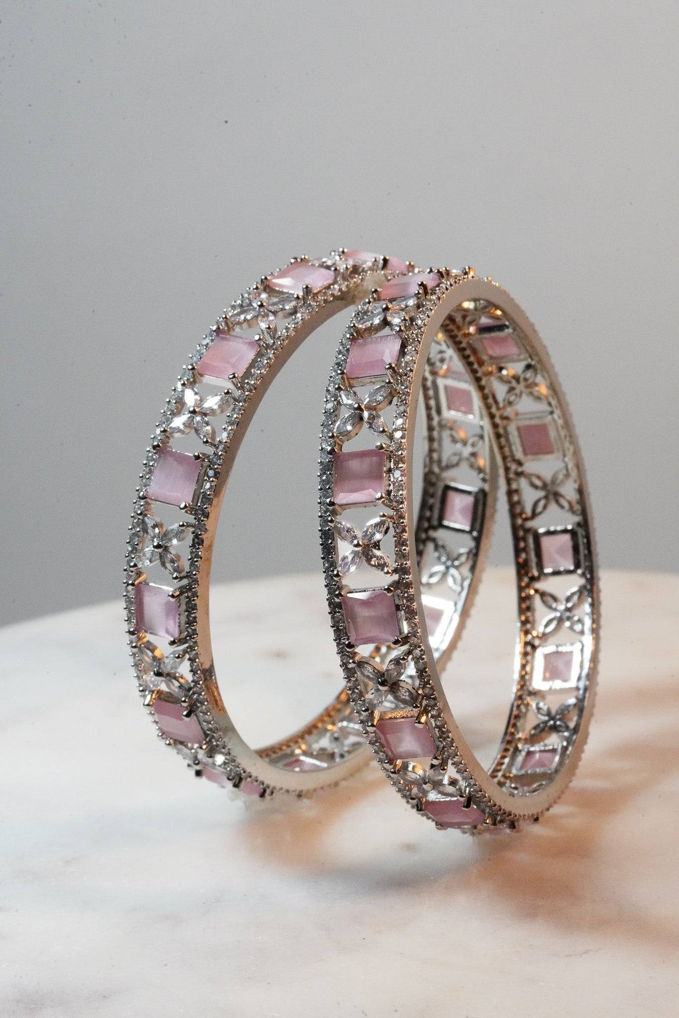 Shaila - Pink AD Bangles (Set of 2) Bangles from Inaury