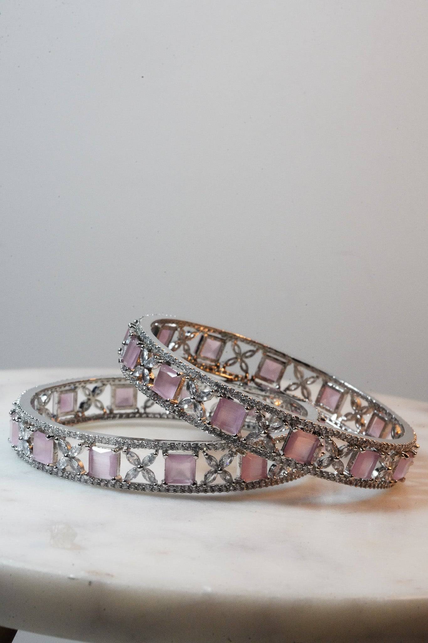 Shaila - Pink AD Bangles (Set of 2) Bangles from Inaury