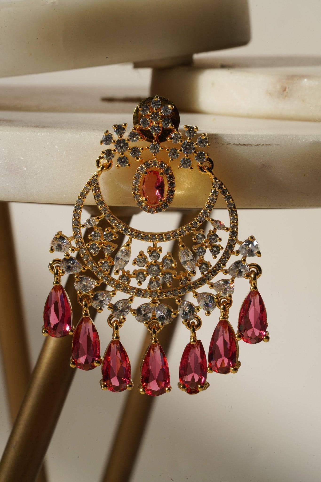 Shaina - Gold AD Chandbali Earrings Chandbali from Inaury