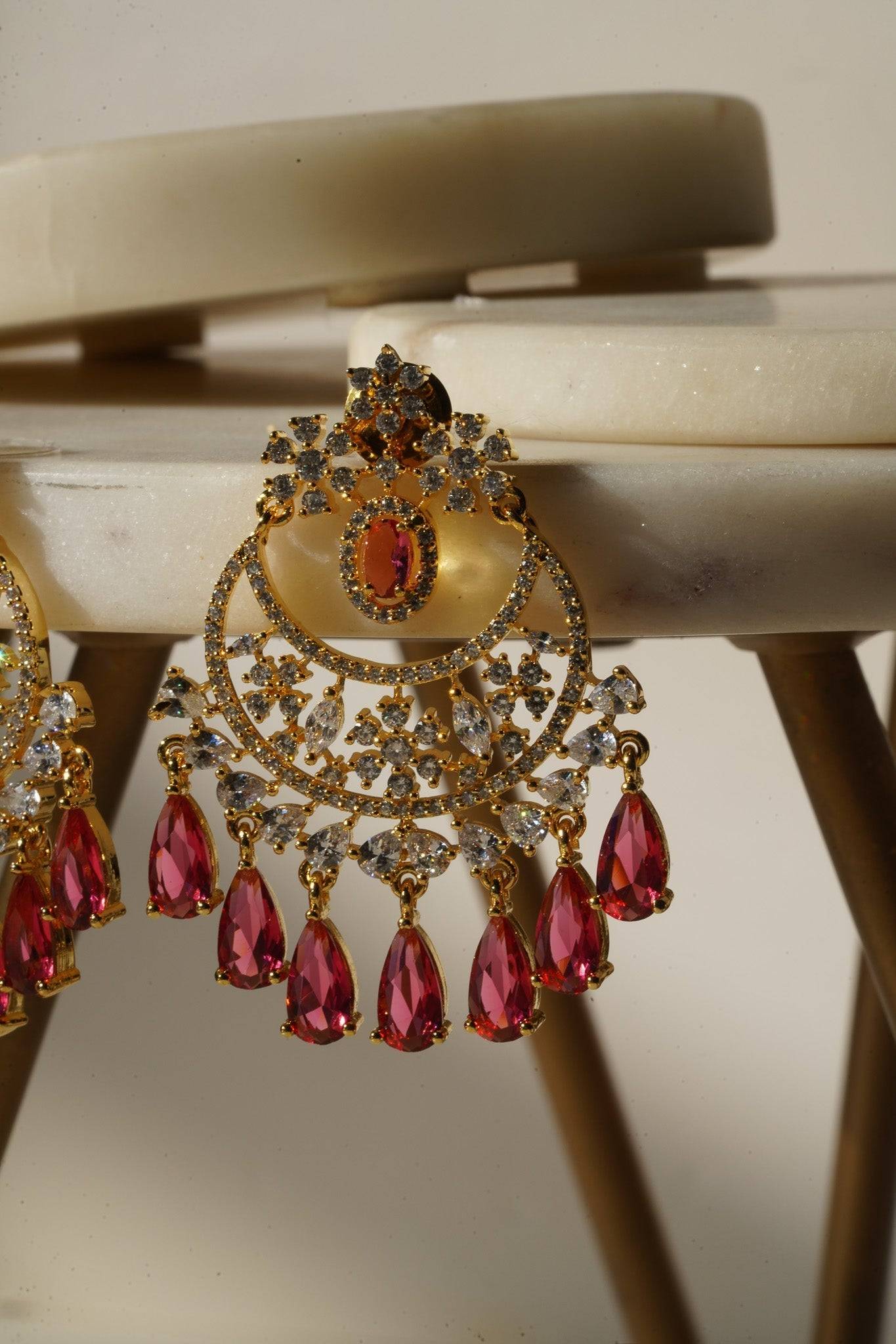 Shaina - Gold AD Chandbali Earrings Chandbali from Inaury