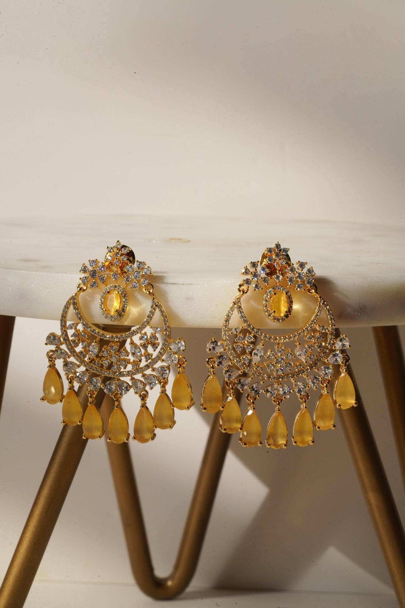 Shaina - Gold AD Chandbali Earrings Chandbali from Inaury