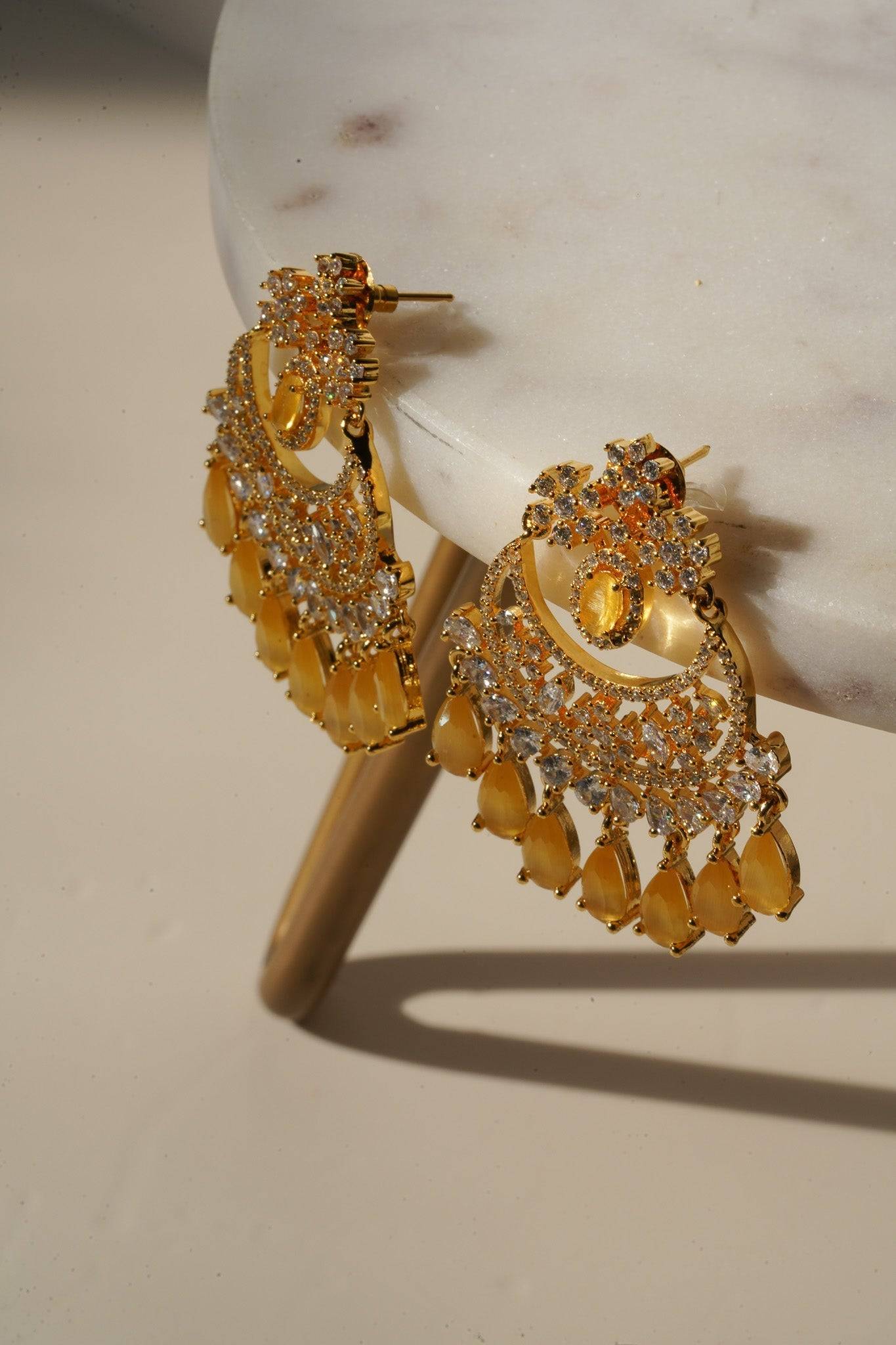 Shaina - Gold AD Chandbali Earrings Chandbali from Inaury