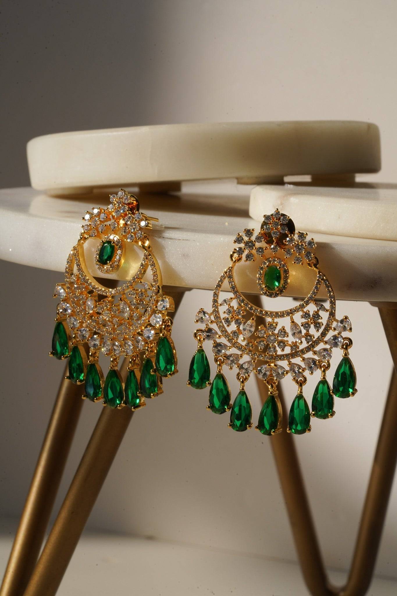 Shaina - Gold AD Chandbali Earrings Chandbali from Inaury