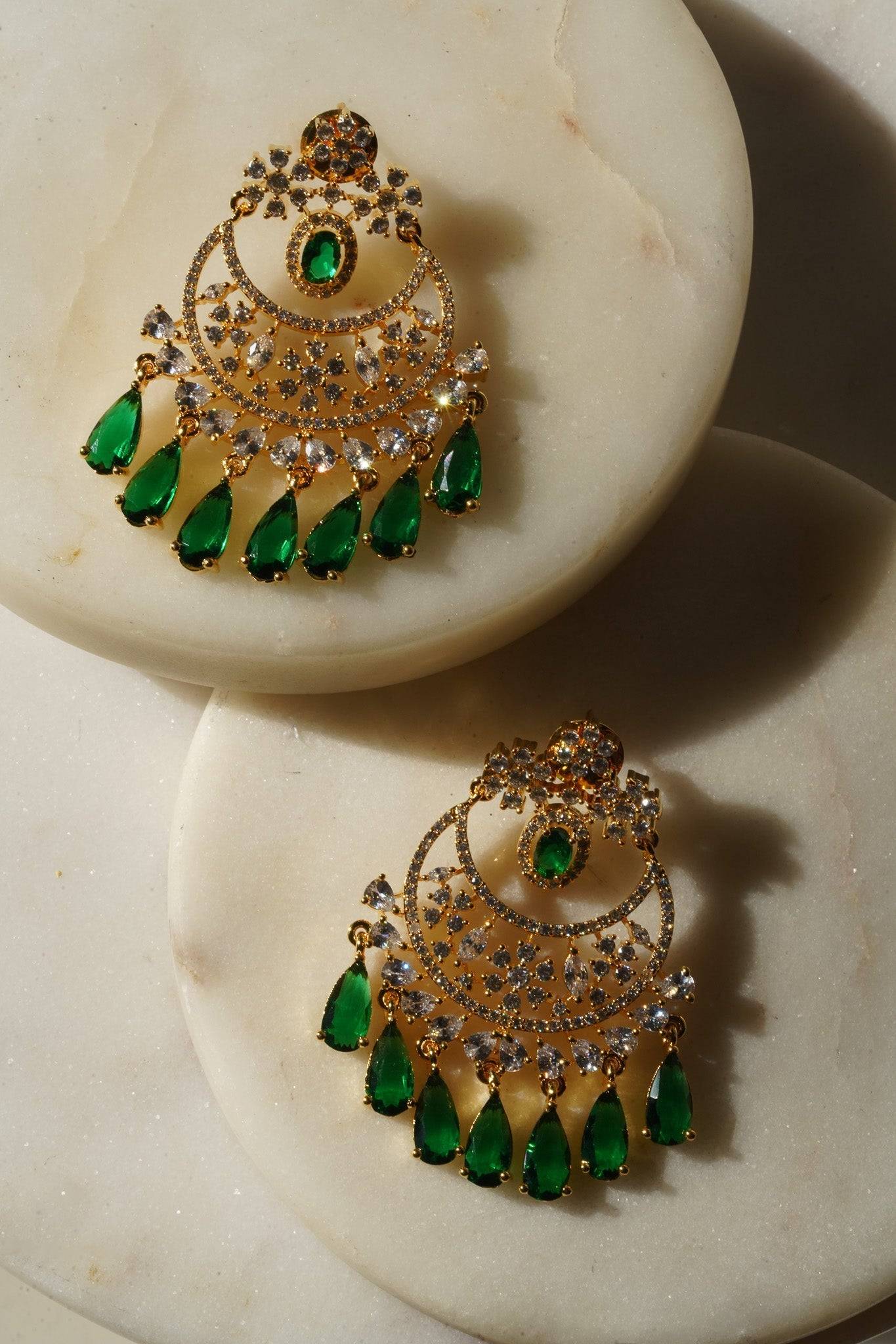 Shaina - Gold AD Chandbali Earrings Chandbali from Inaury