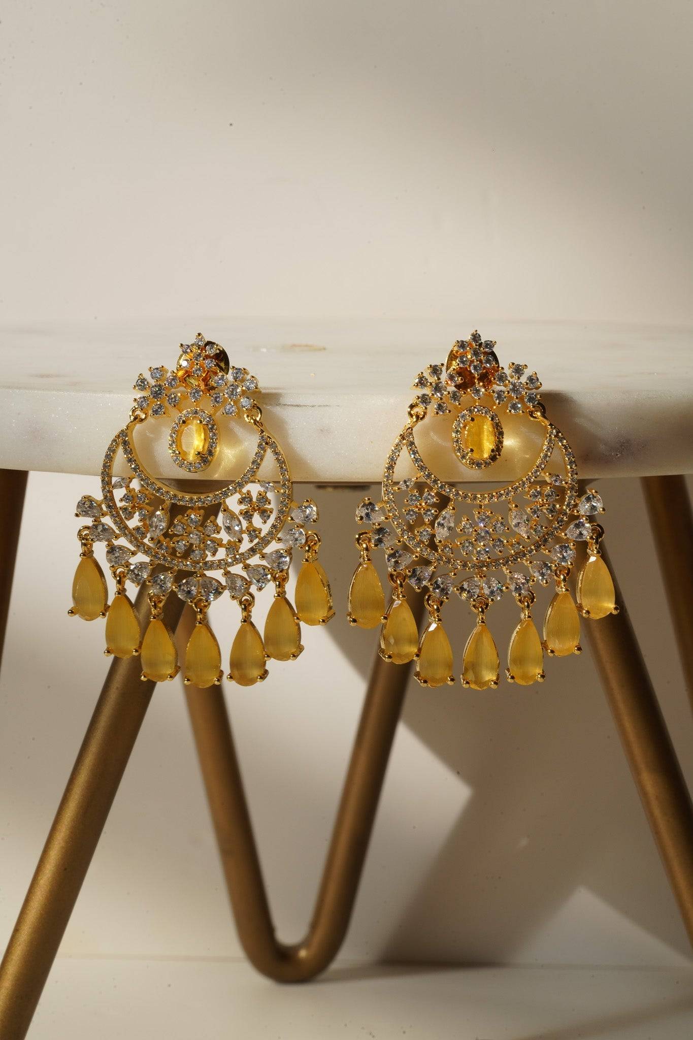 Shaina - Gold AD Chandbali Earrings Chandbali from Inaury