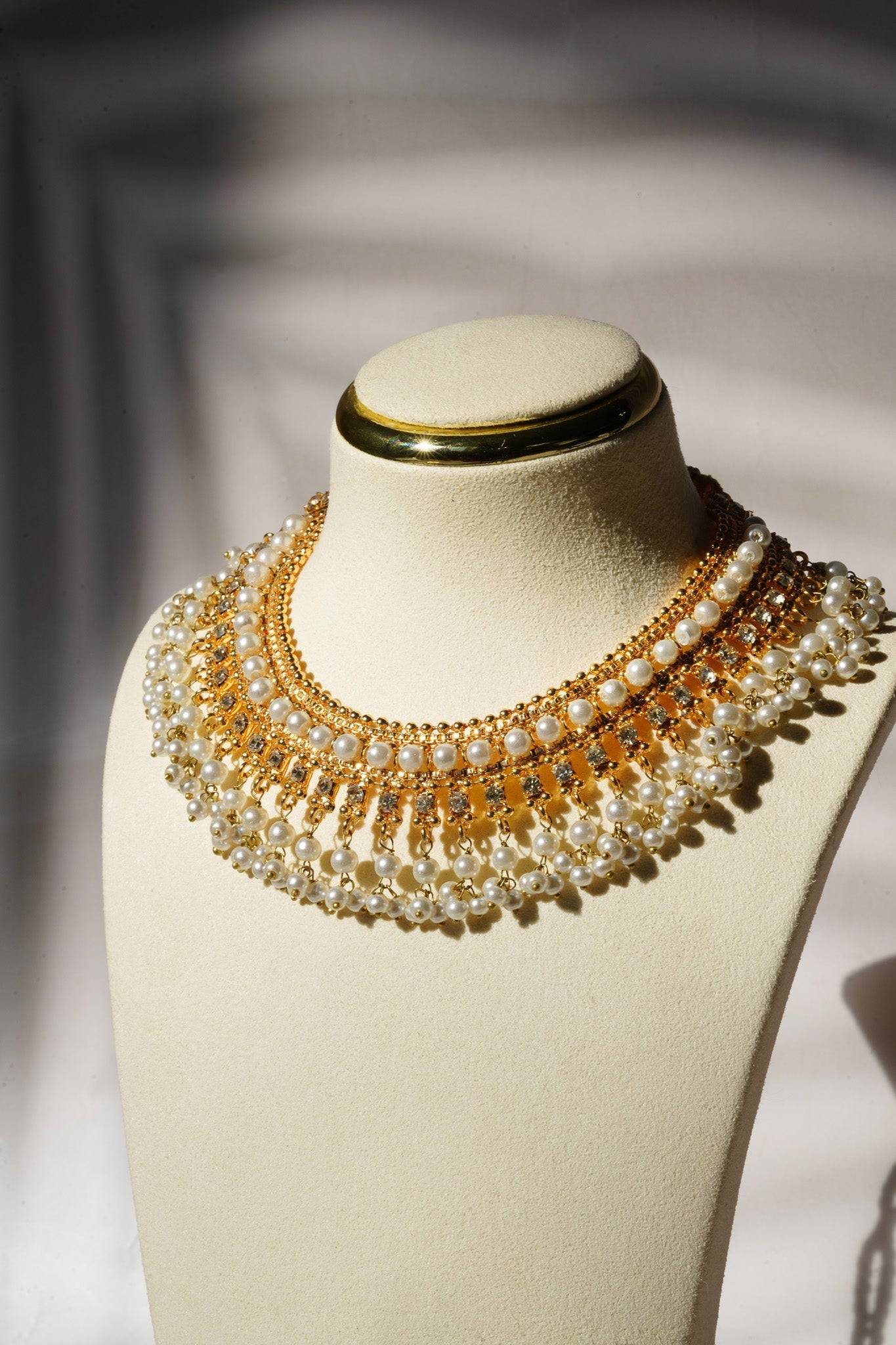 Shehnaz - Gold Necklace Set With Large Round Stud Earrings Classic Necklace Set from Inaury