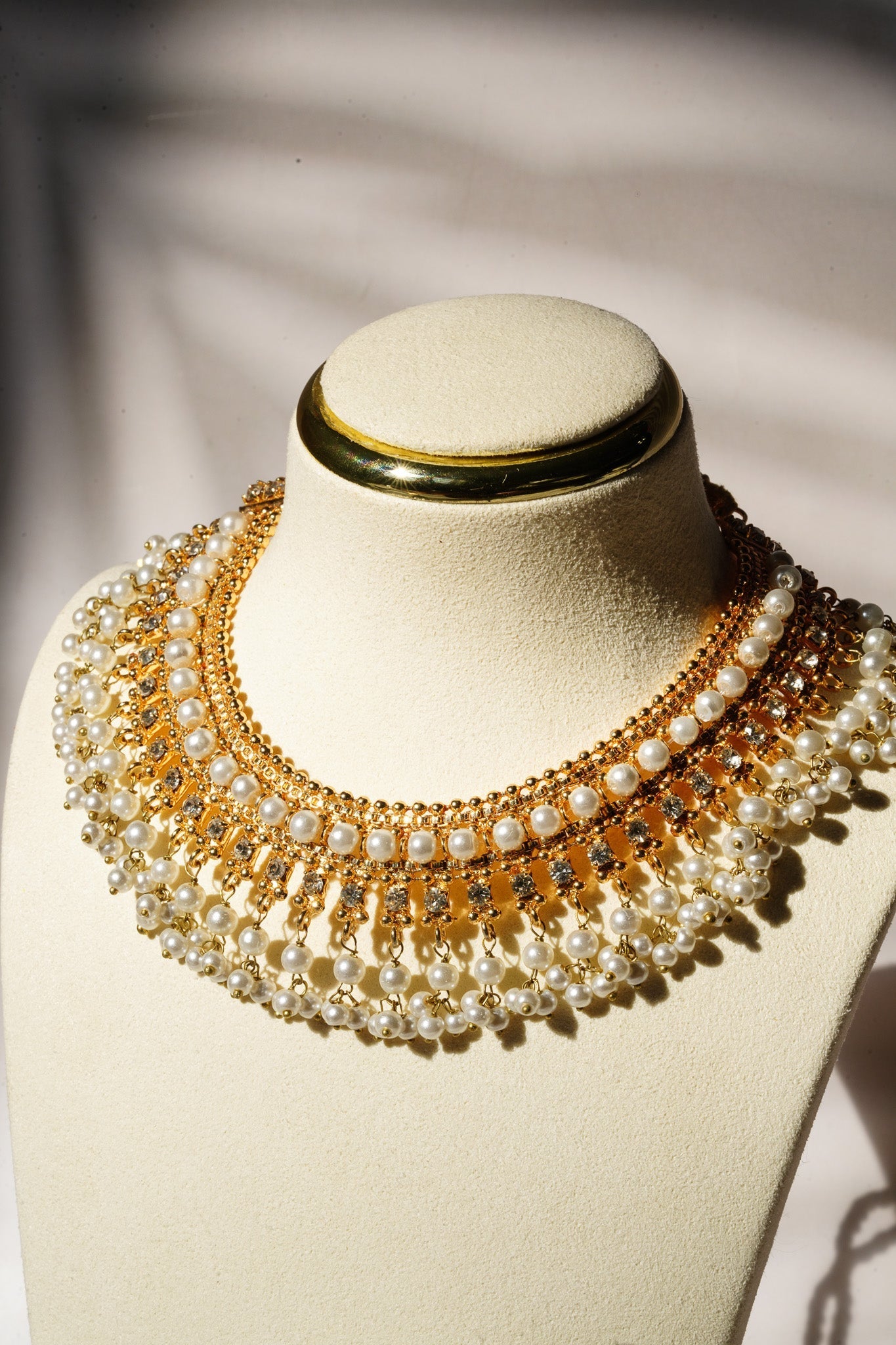 Shehnaz - Gold Necklace Set With Large Round Stud Earrings Classic Necklace Set from Inaury