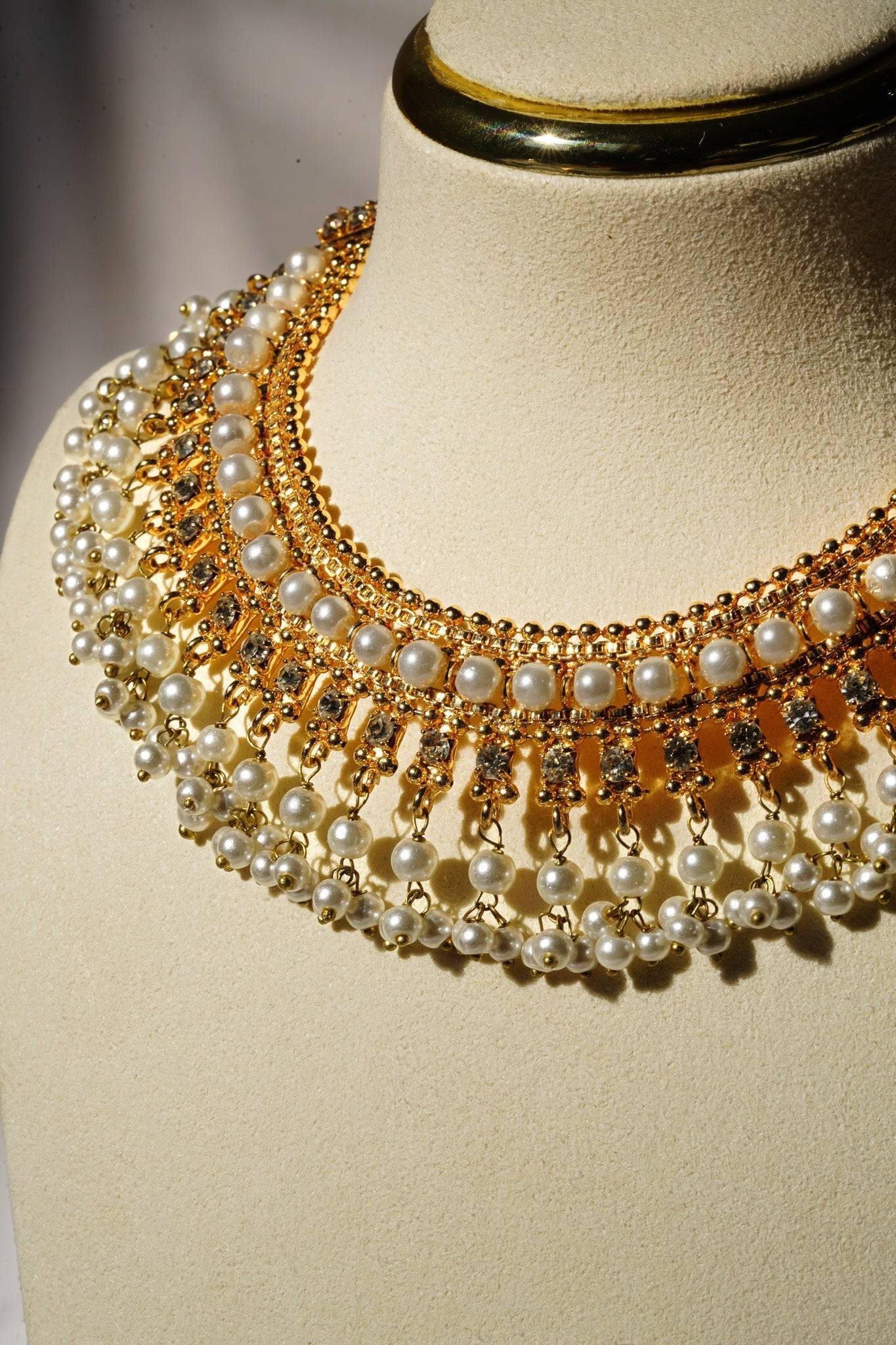 Shehnaz - Gold Necklace Set With Large Round Stud Earrings Classic Necklace Set from Inaury