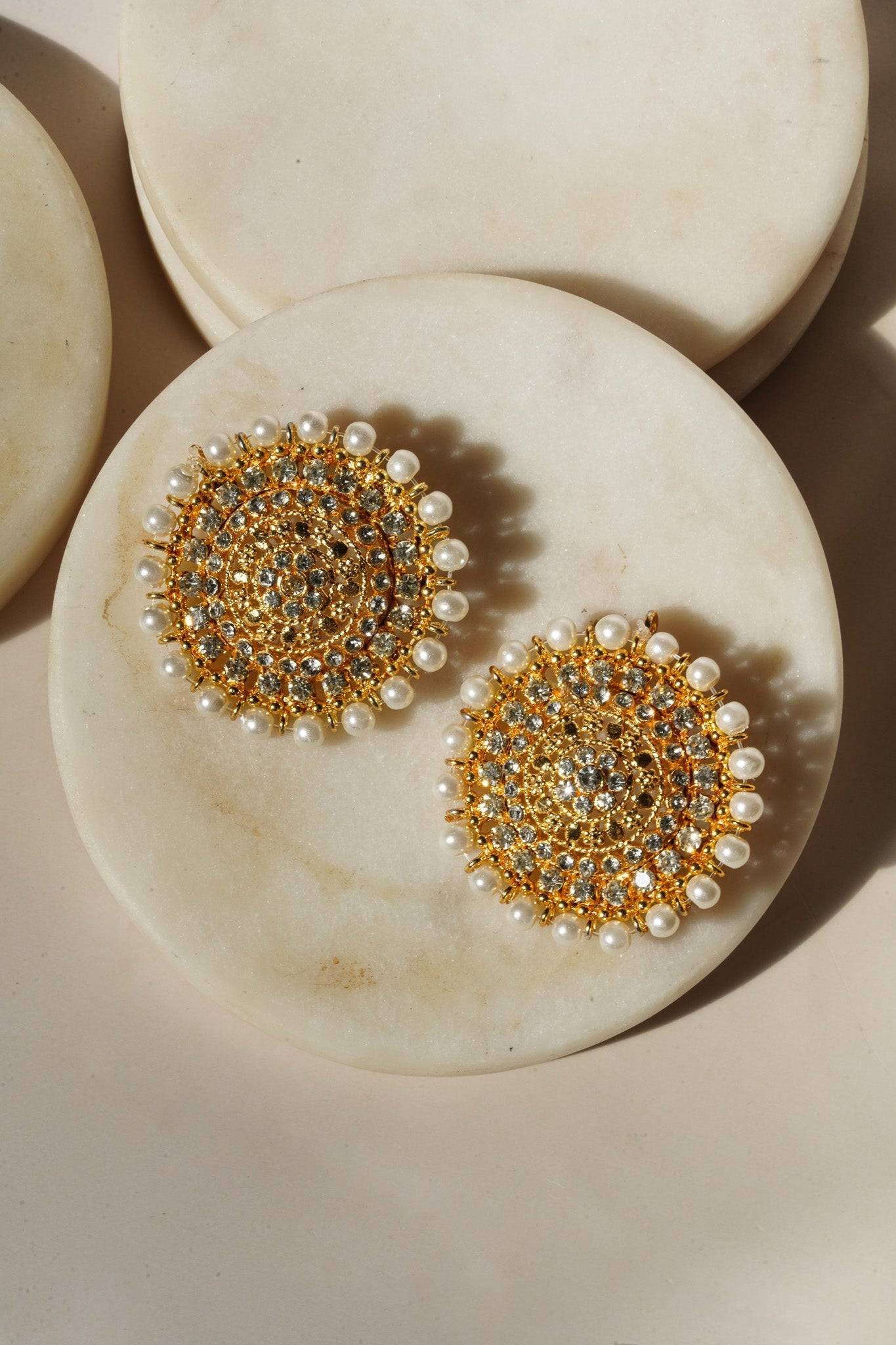 Shehnaz - Gold Necklace Set With Large Round Stud Earrings Classic Necklace Set from Inaury