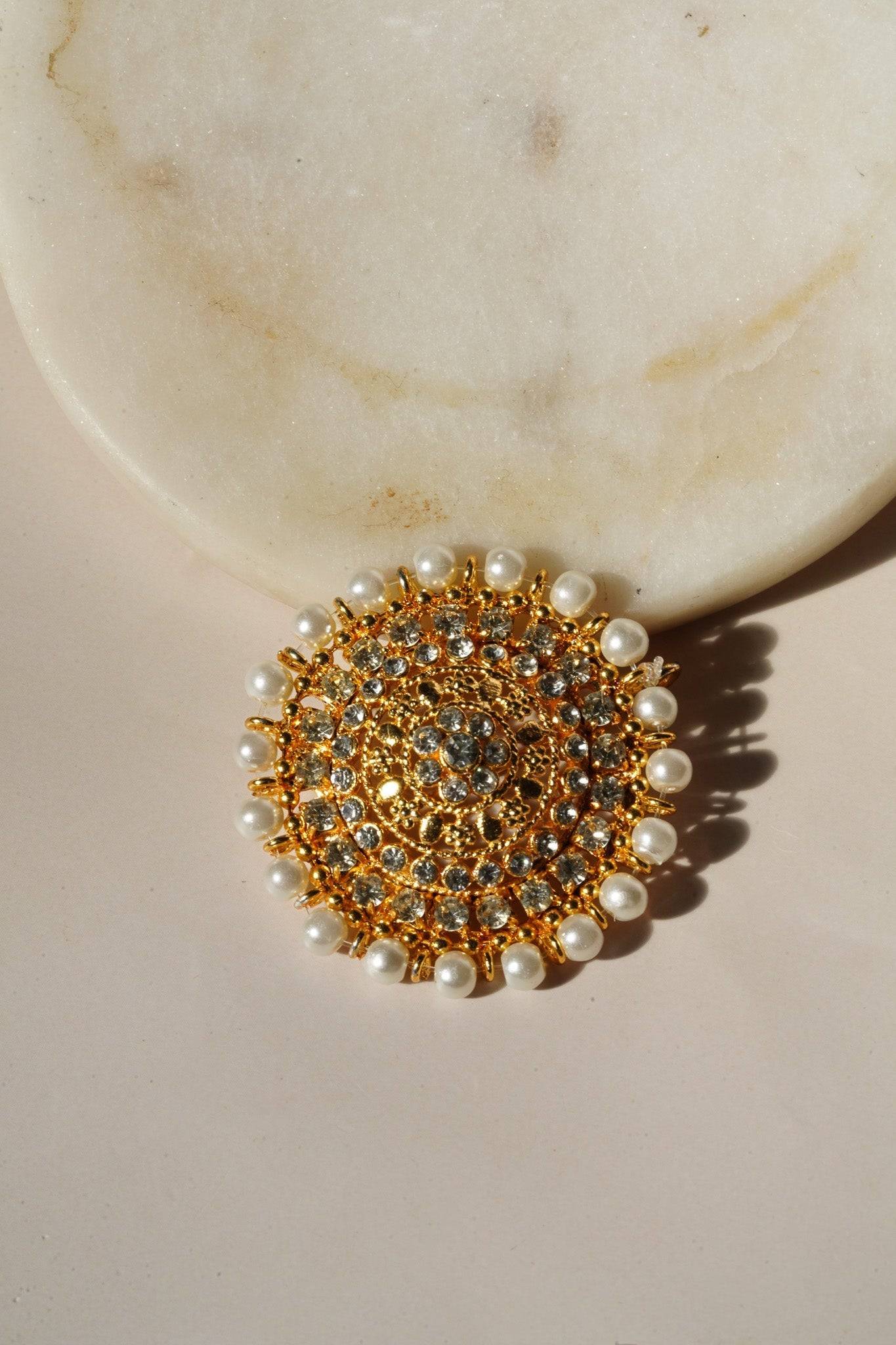 Shehnaz - Gold Necklace Set With Large Round Stud Earrings Classic Necklace Set from Inaury