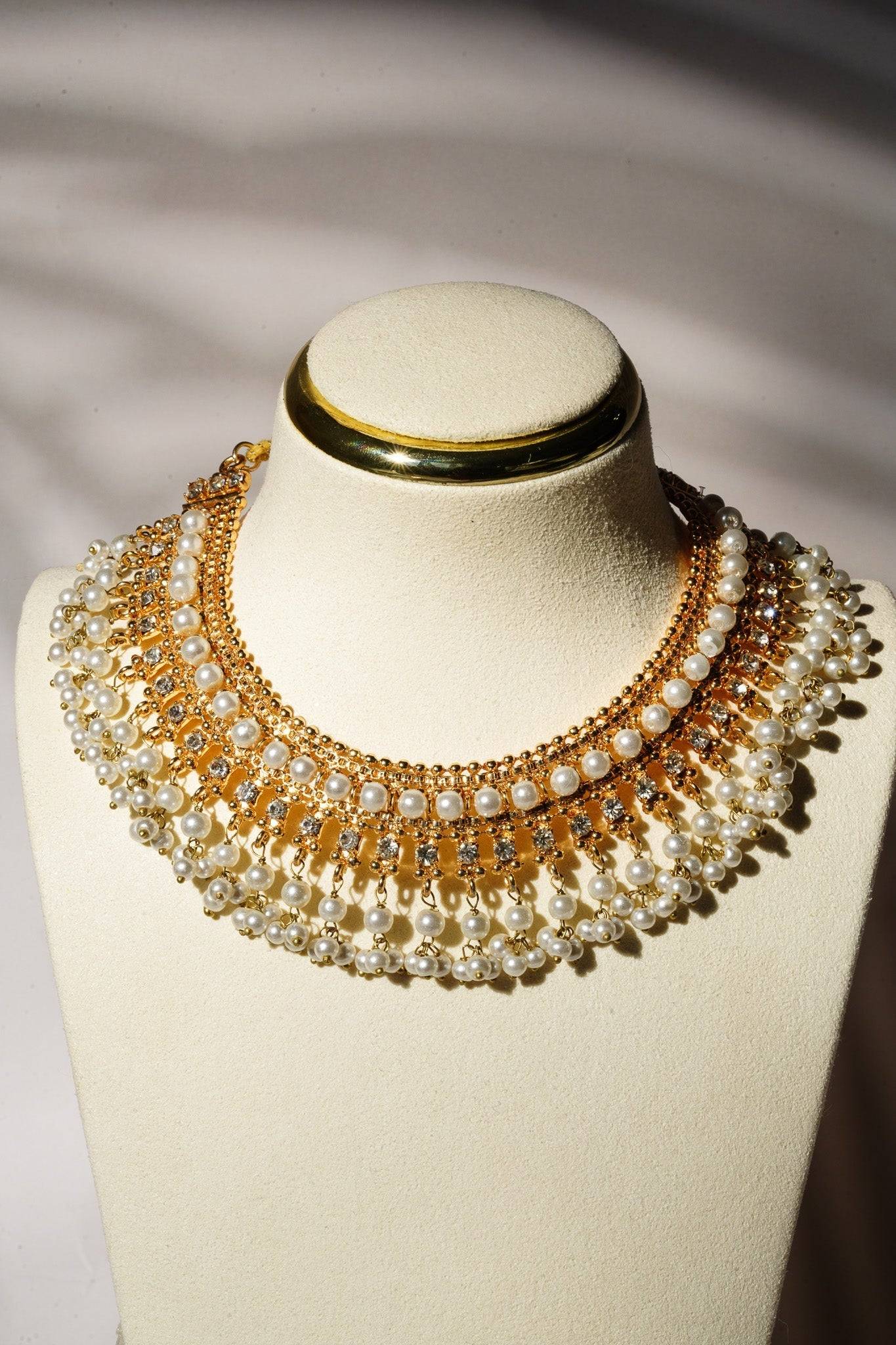 Shehnaz - Gold Necklace Set With Large Round Stud Earrings Classic Necklace Set from Inaury