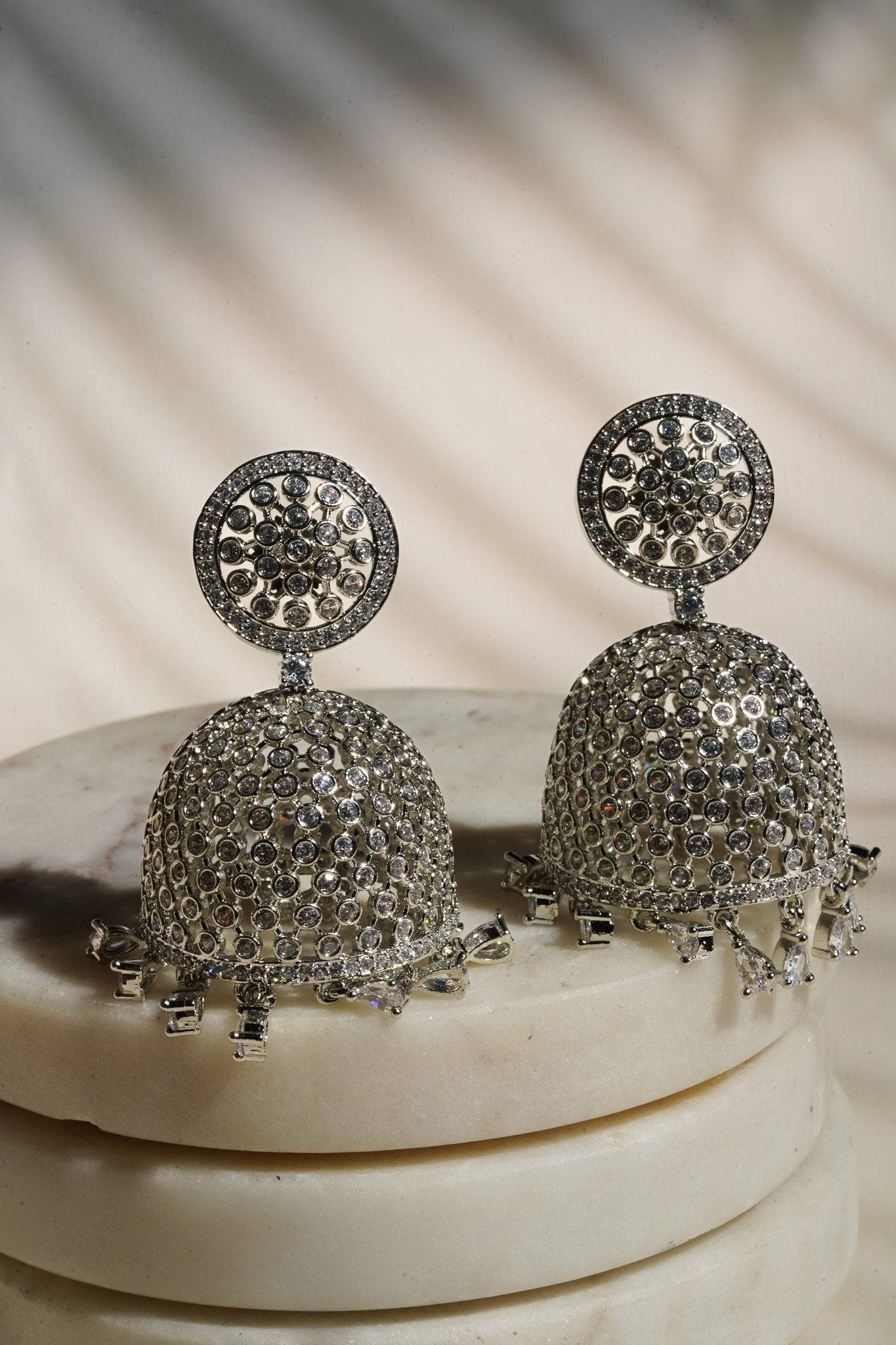 Sila - Silver Dome Shape Jhumka Earrings Jhumkas from Inaury