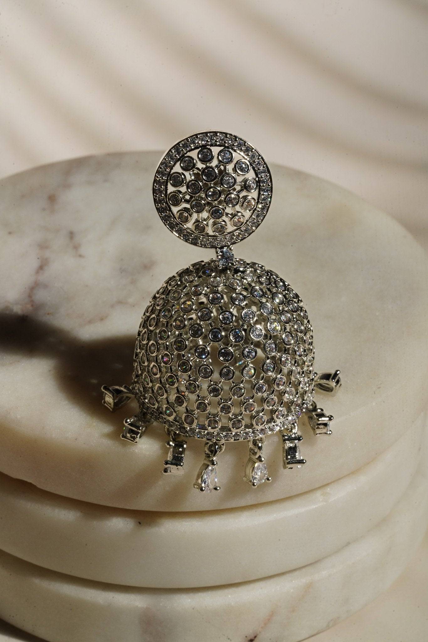 Sila - Silver Dome Shape Jhumka Earrings Jhumkas from Inaury