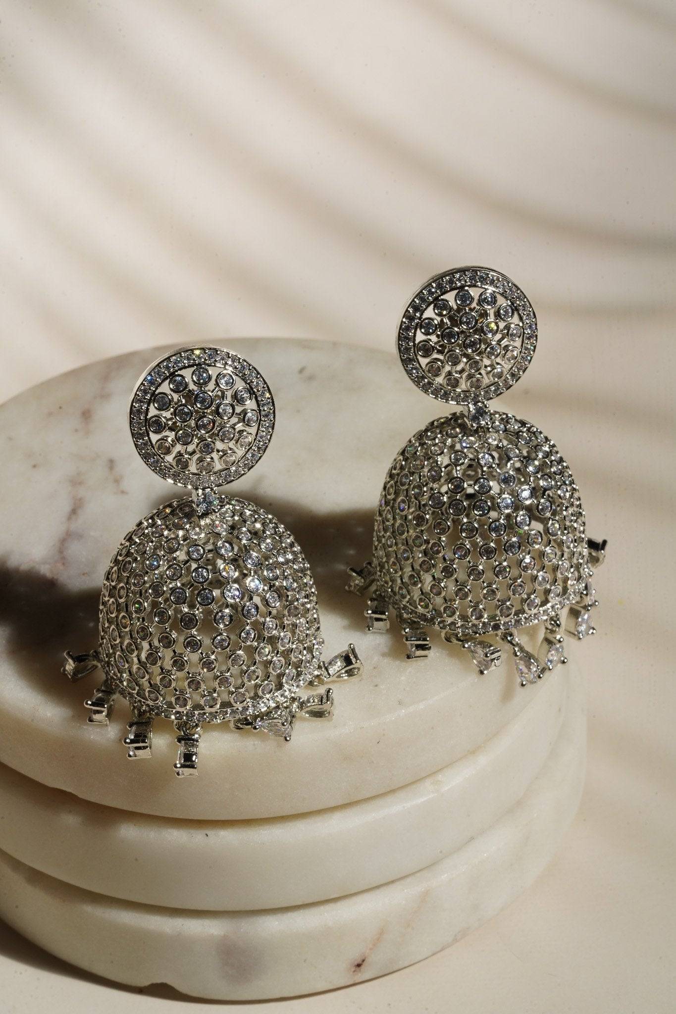 Sila - Silver Dome Shape Jhumka Earrings Jhumkas from Inaury