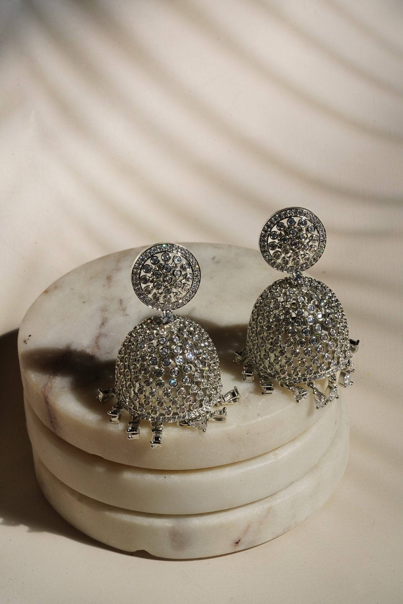 Sila - Silver Dome Shape Jhumka Earrings Jhumkas from Inaury