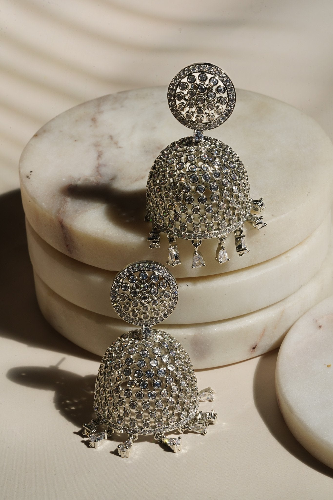 Sila - Silver Dome Shape Jhumka Earrings Jhumkas from Inaury