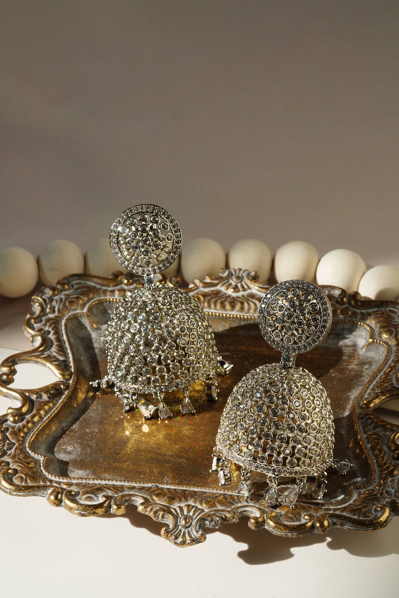 Sila - Silver Dome Shape Jhumka Earrings Jhumkas from Inaury