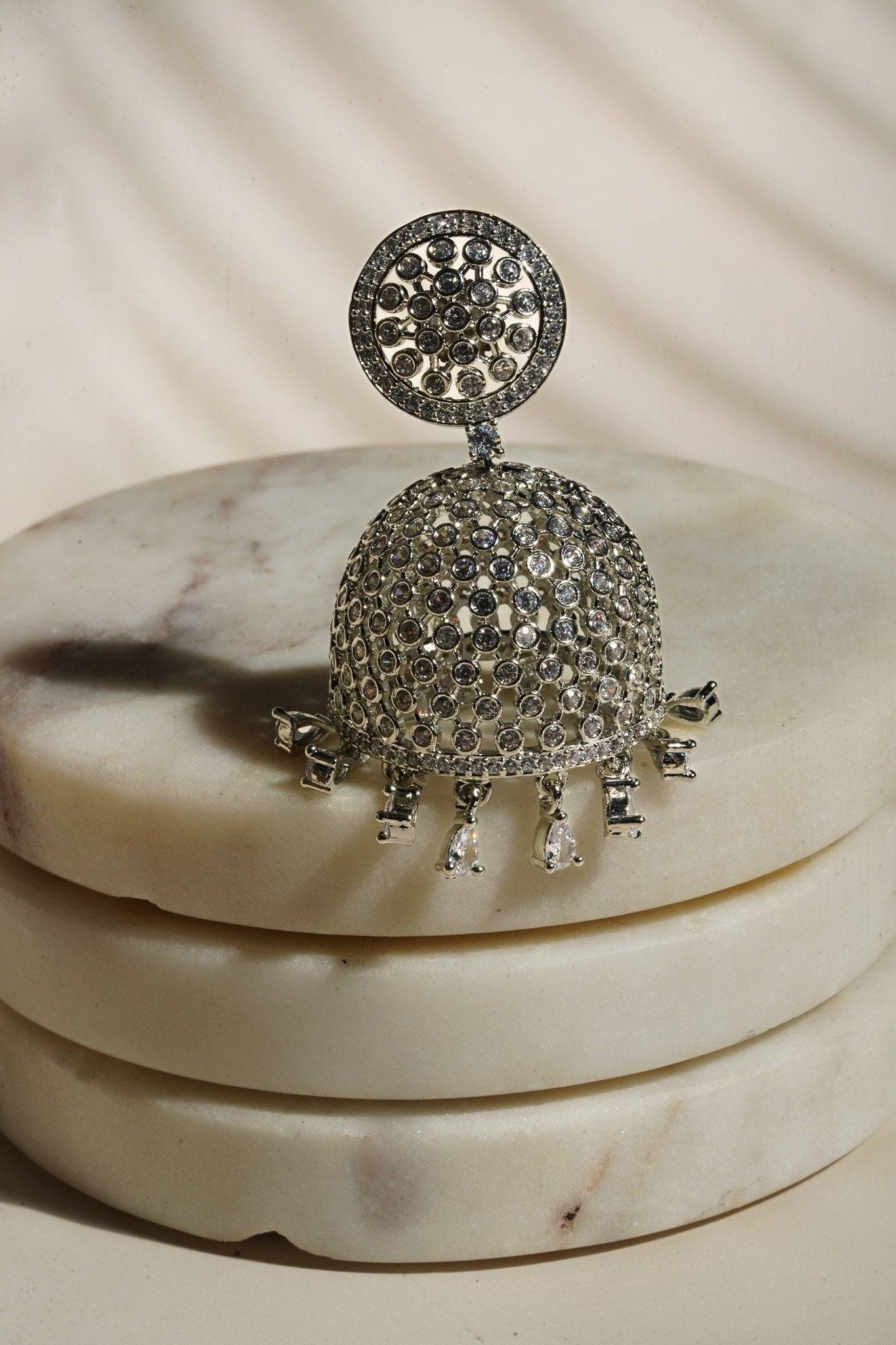 Sila - Silver Dome Shape Jhumka Earrings Jhumkas from Inaury