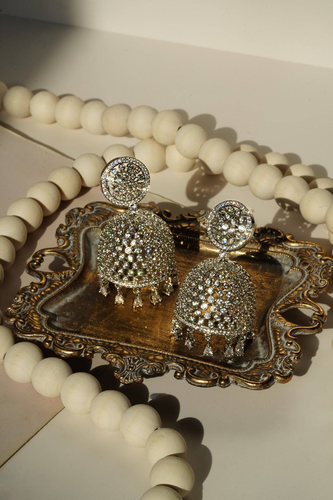 Sila - Silver Dome Shape Jhumka Earrings Jhumkas from Inaury