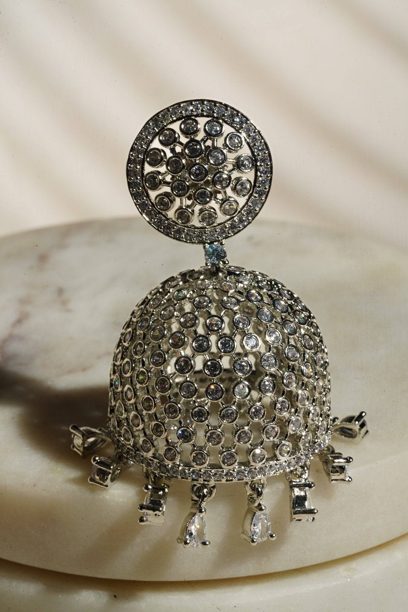 Sila - Silver Dome Shape Jhumka Earrings Jhumkas from Inaury