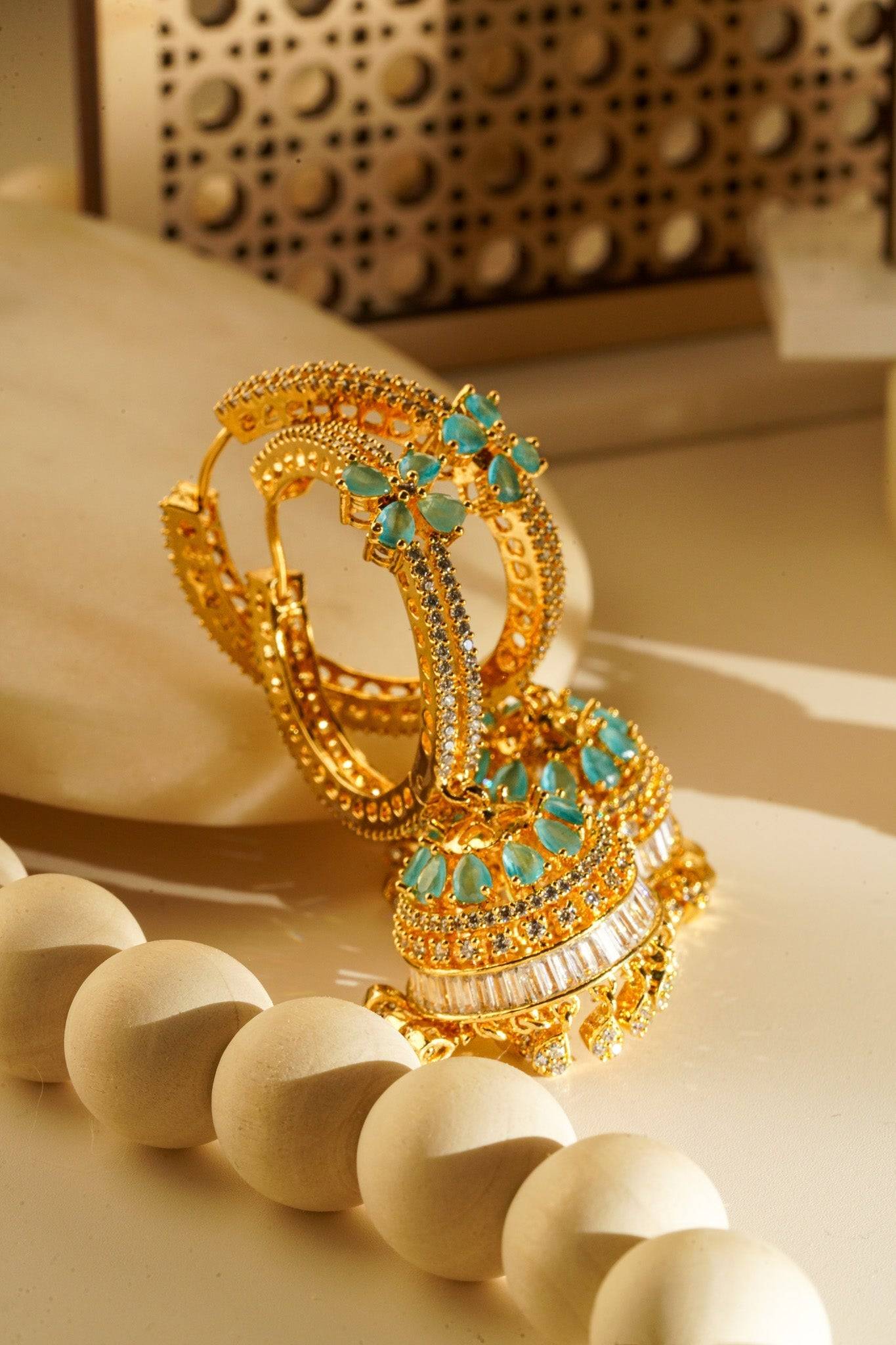 Simi - Gold AD Hoop Jhumka Jhumkas from Inaury