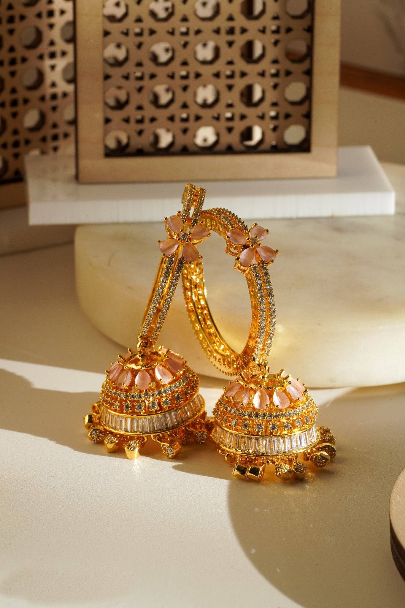 Simi - Gold AD Hoop Jhumka Jhumkas from Inaury