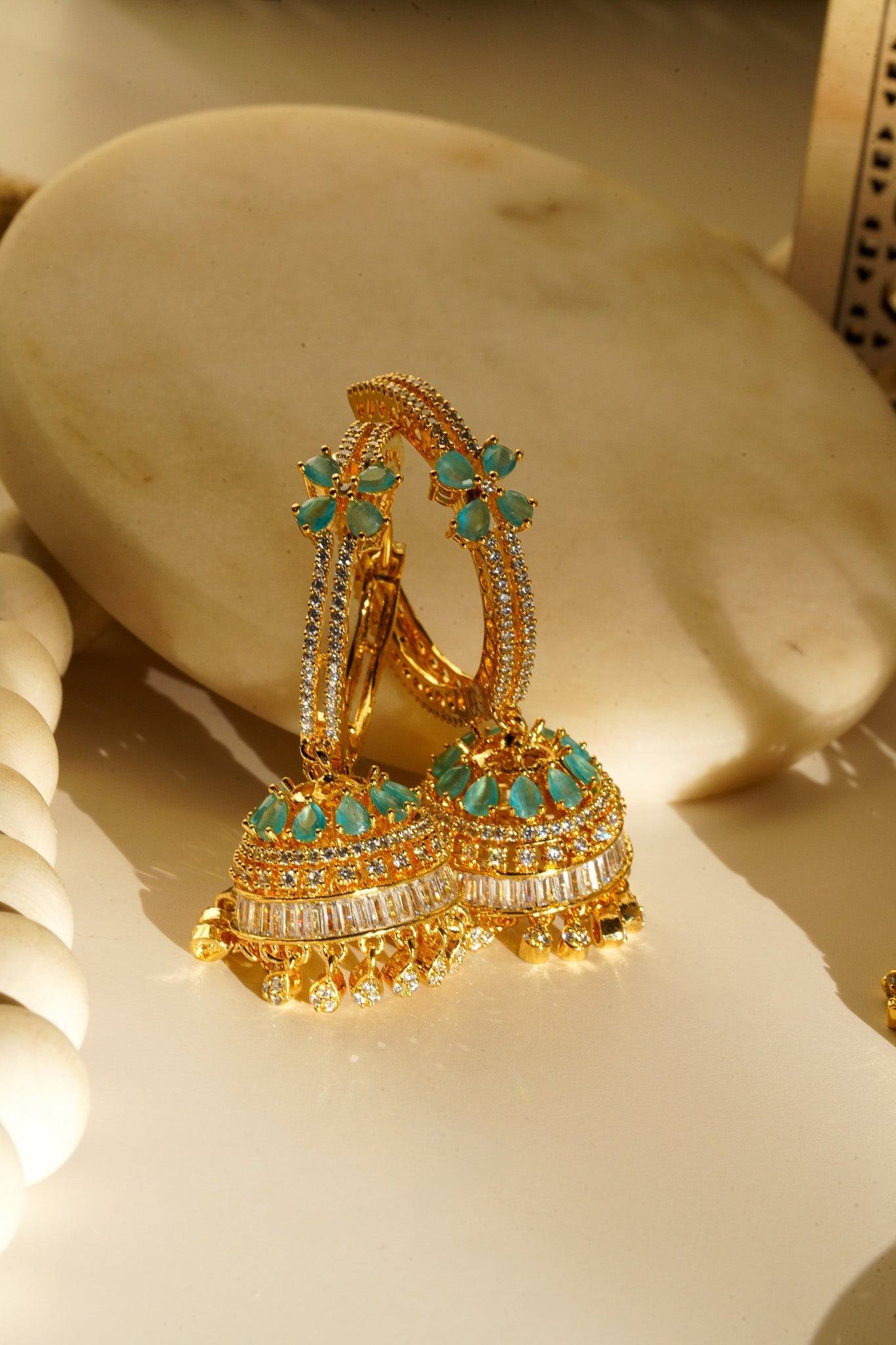 Simi - Gold AD Hoop Jhumka Jhumkas from Inaury