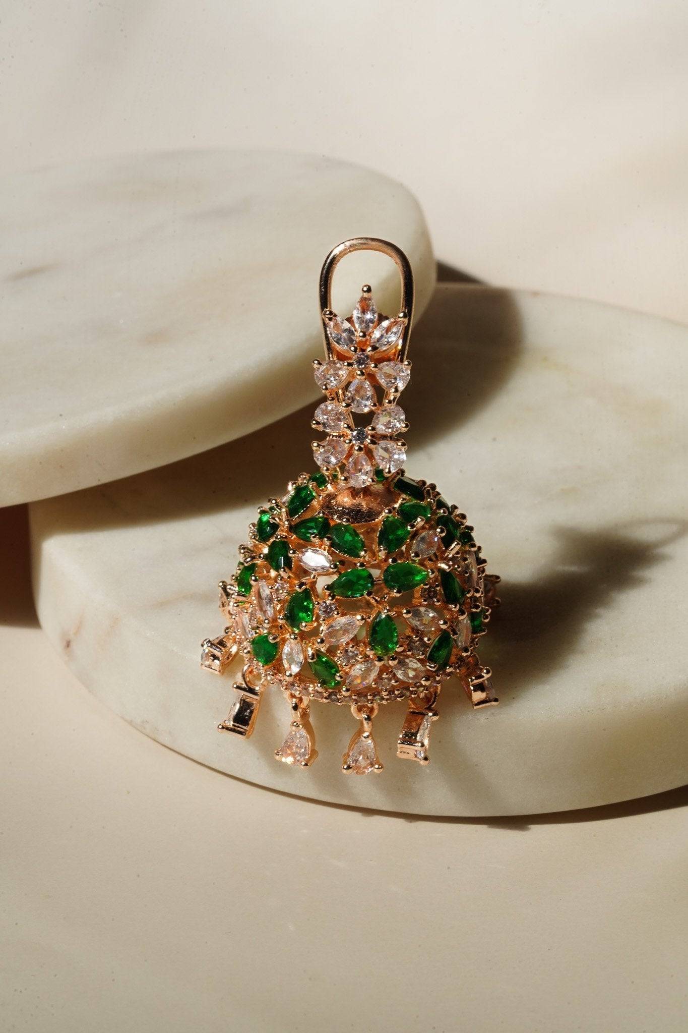 Sneha Floral Jhumka Earrings - Rhodium or rose gold plated, featuring a detailed floral print design, perfect for Western and Indian attire.