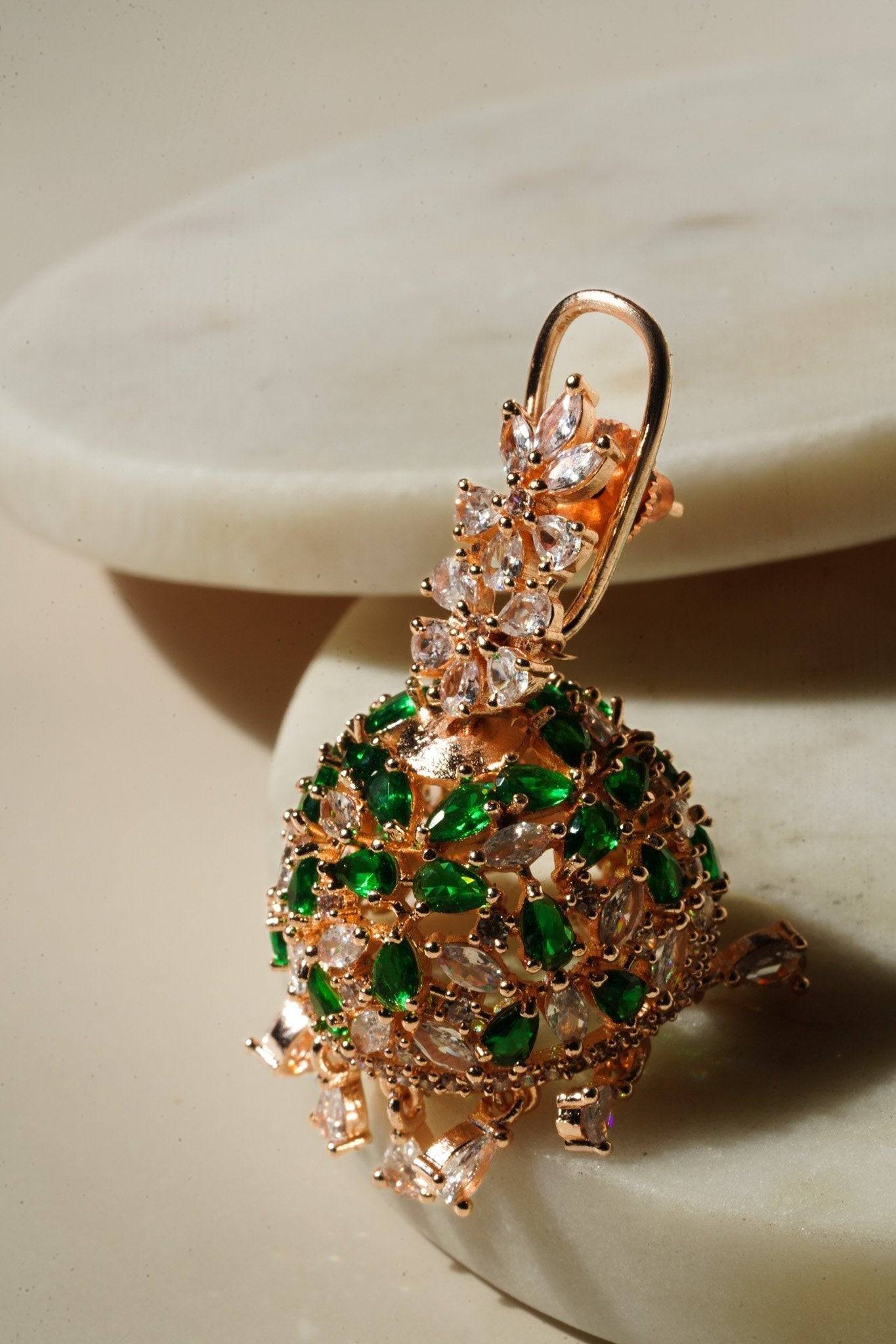 Sneha Floral Jhumka Earrings - Rhodium or rose gold plated, featuring a detailed floral print design, perfect for Western and Indian attire.