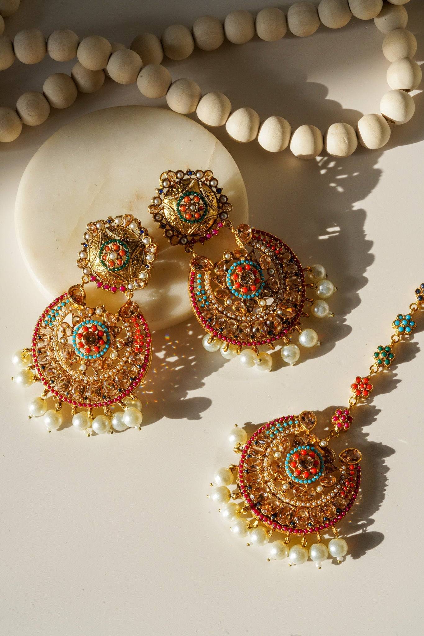 Survi - Oversized Chandbali Earing & Oversized Maang Tikka Set Earrings & Tikka Set from Inaury