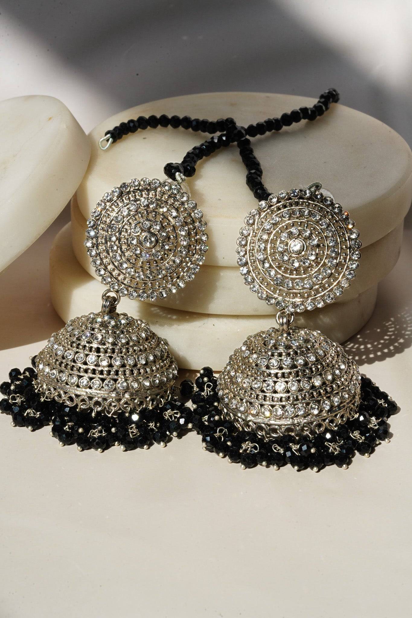 Tabiha - Jhumka Earrings & Maang Tikka Set Earrings & Tikka Set from Inaury