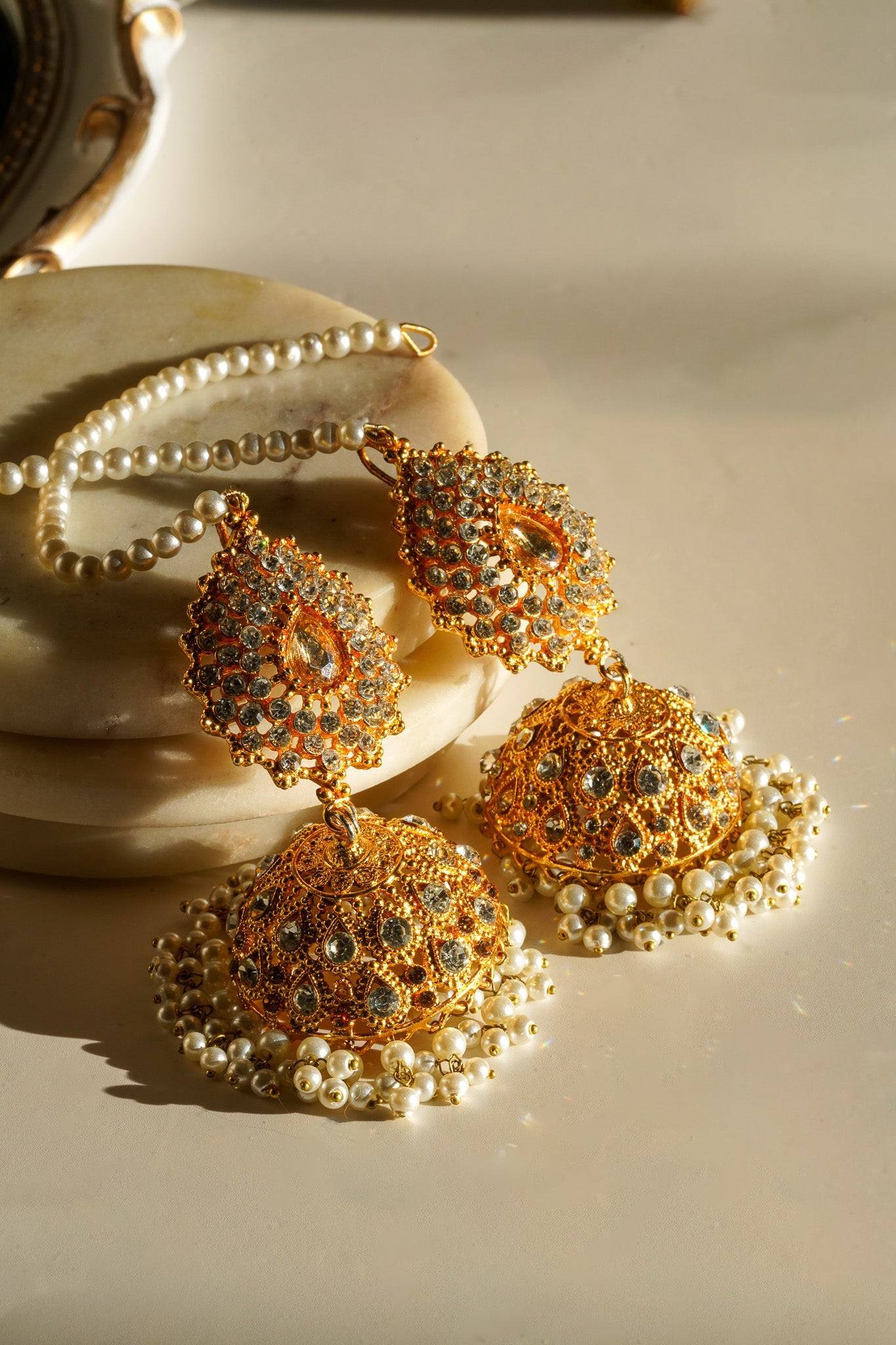 Tania - Lightweight Jhumka With Beaded Tana Chain Jhumkas from Inaury