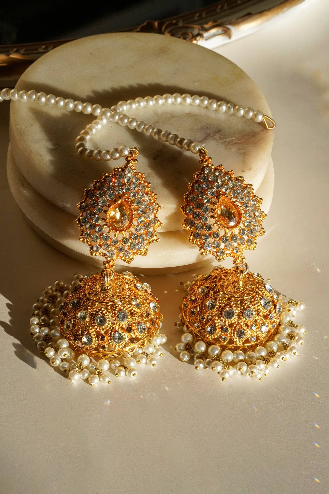 Tania - Lightweight Jhumka With Beaded Tana Chain Jhumkas from Inaury