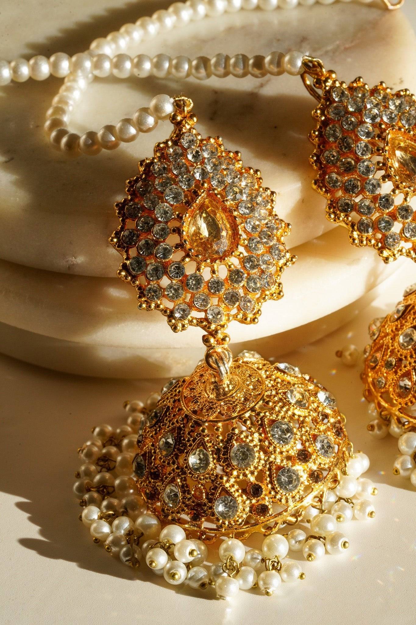 Tania - Lightweight Jhumka With Beaded Tana Chain Jhumkas from Inaury